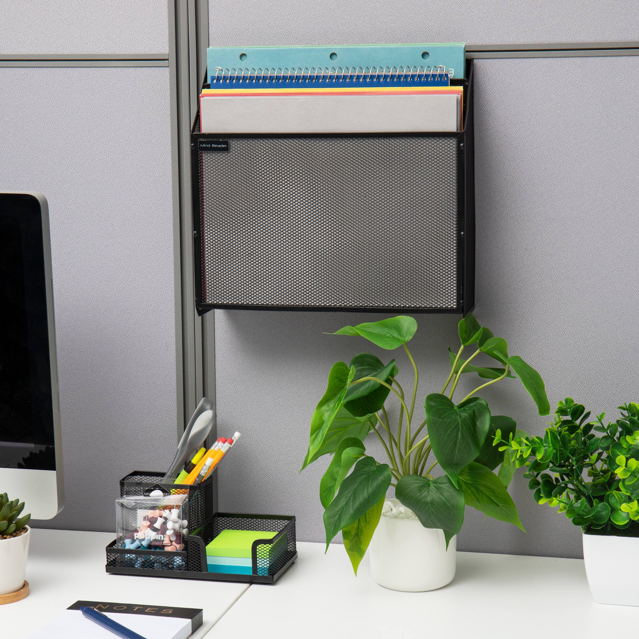 Alt View 15. Mind Reader - Vertical File Storage, Desktop Organizer, Wall Mount, Office, Metal Mesh, 12.5"L x 3.75"W x 11.5"H - Black.