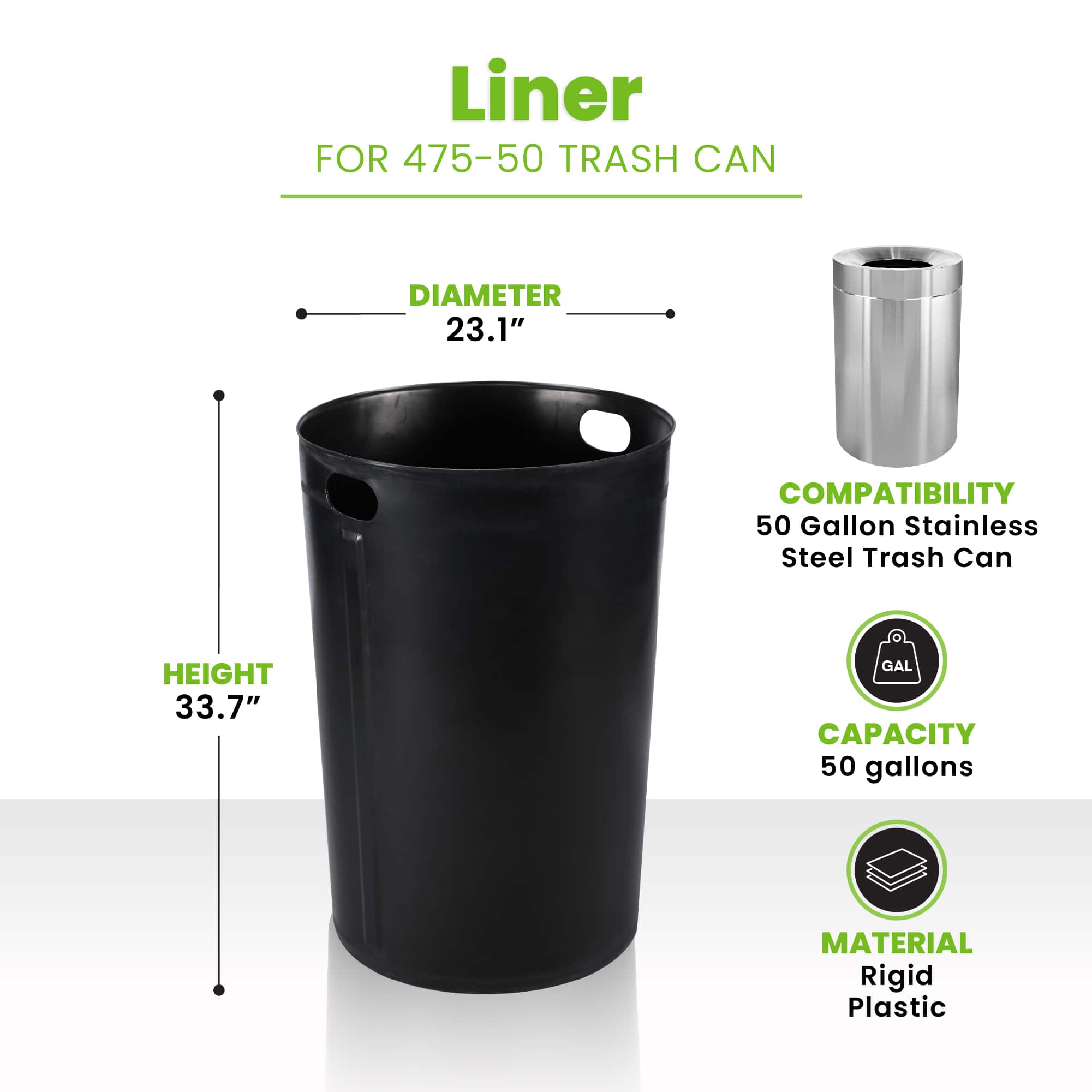 Alpine Industries 50 Gallon Plastic Insert Trash Can Liner with