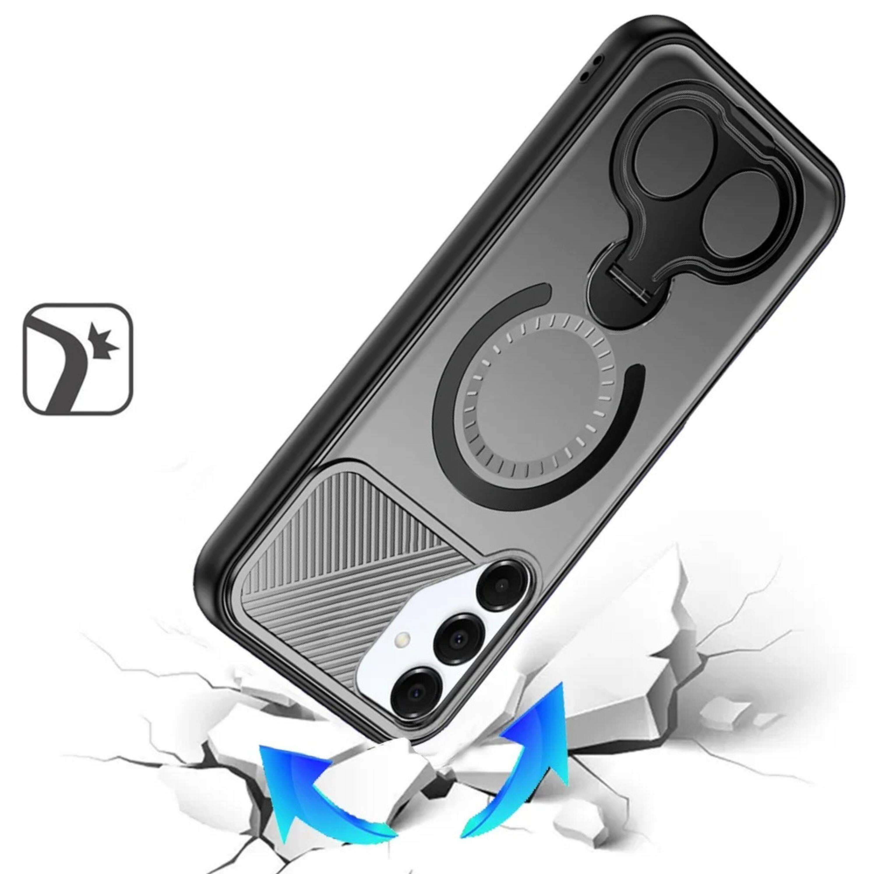 Angle. Kitcheniva - Magnetic Circle Dual 360 Ring Stand Phone Case With Tempered Glass For Samsung A16 5G Grey - Gray.