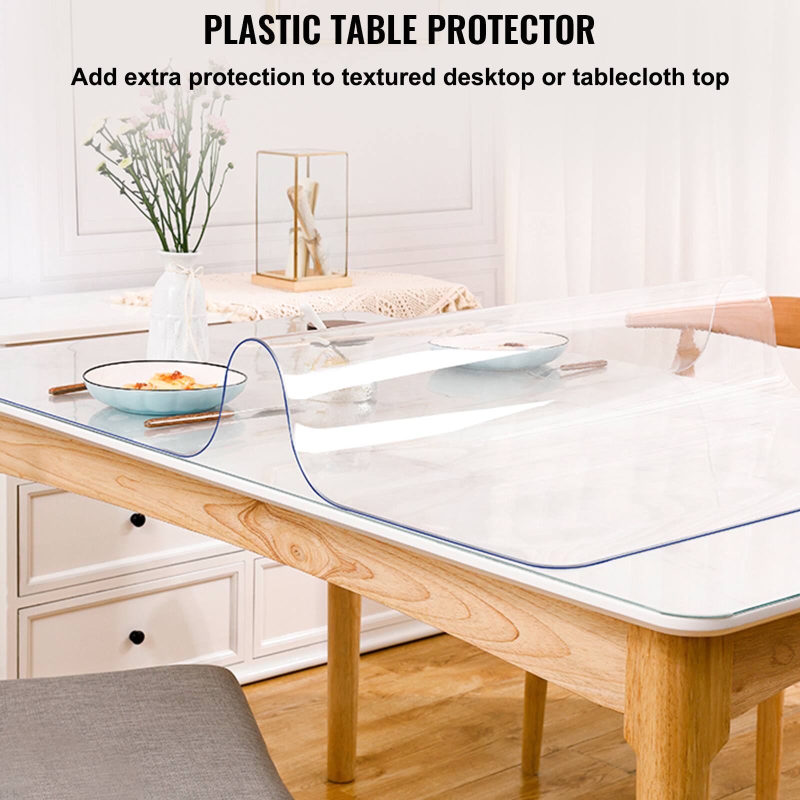 PLASTIC TABLE PROTECTOR  
Add extra protection to textured desktop or tablecloth top