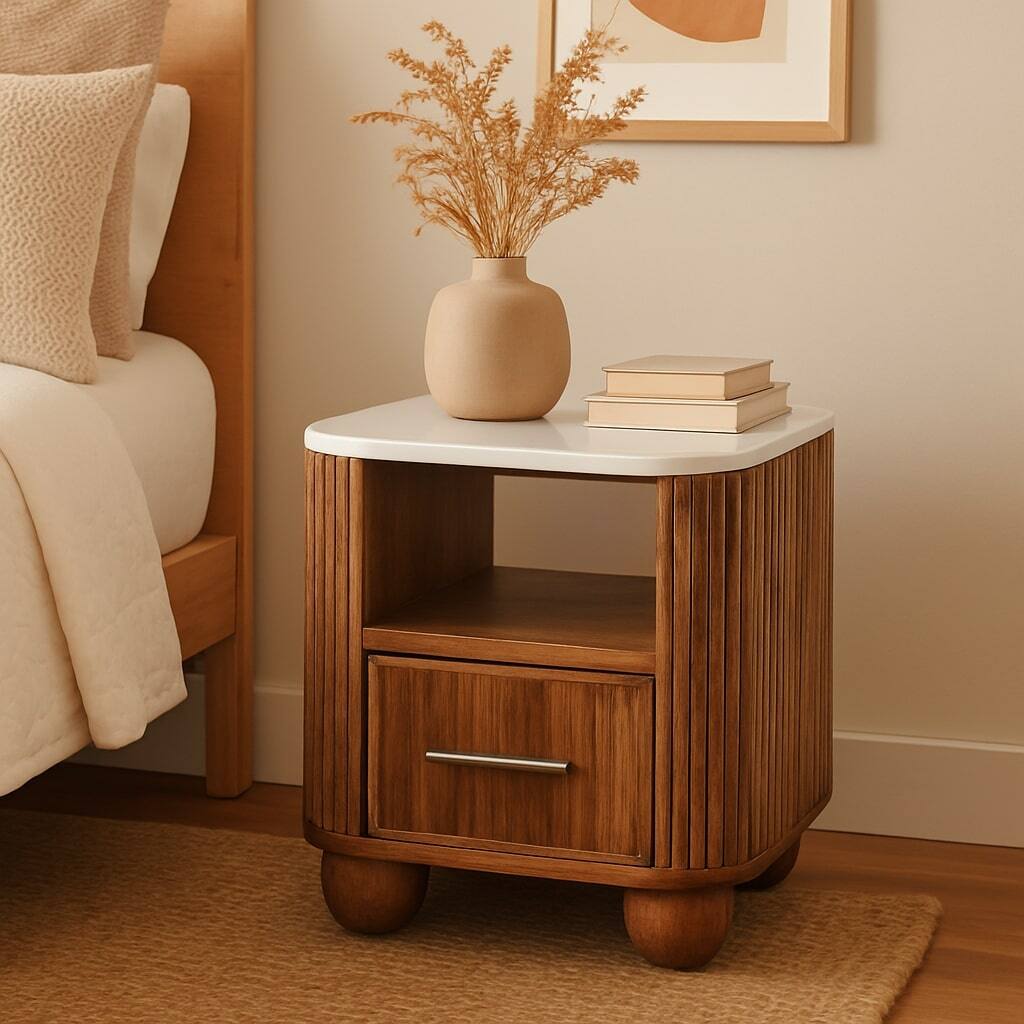 Alt View 2. Artisan Furniture - Artisan Furniture Solid Wood Beaumont Marble Bedside - Brown.