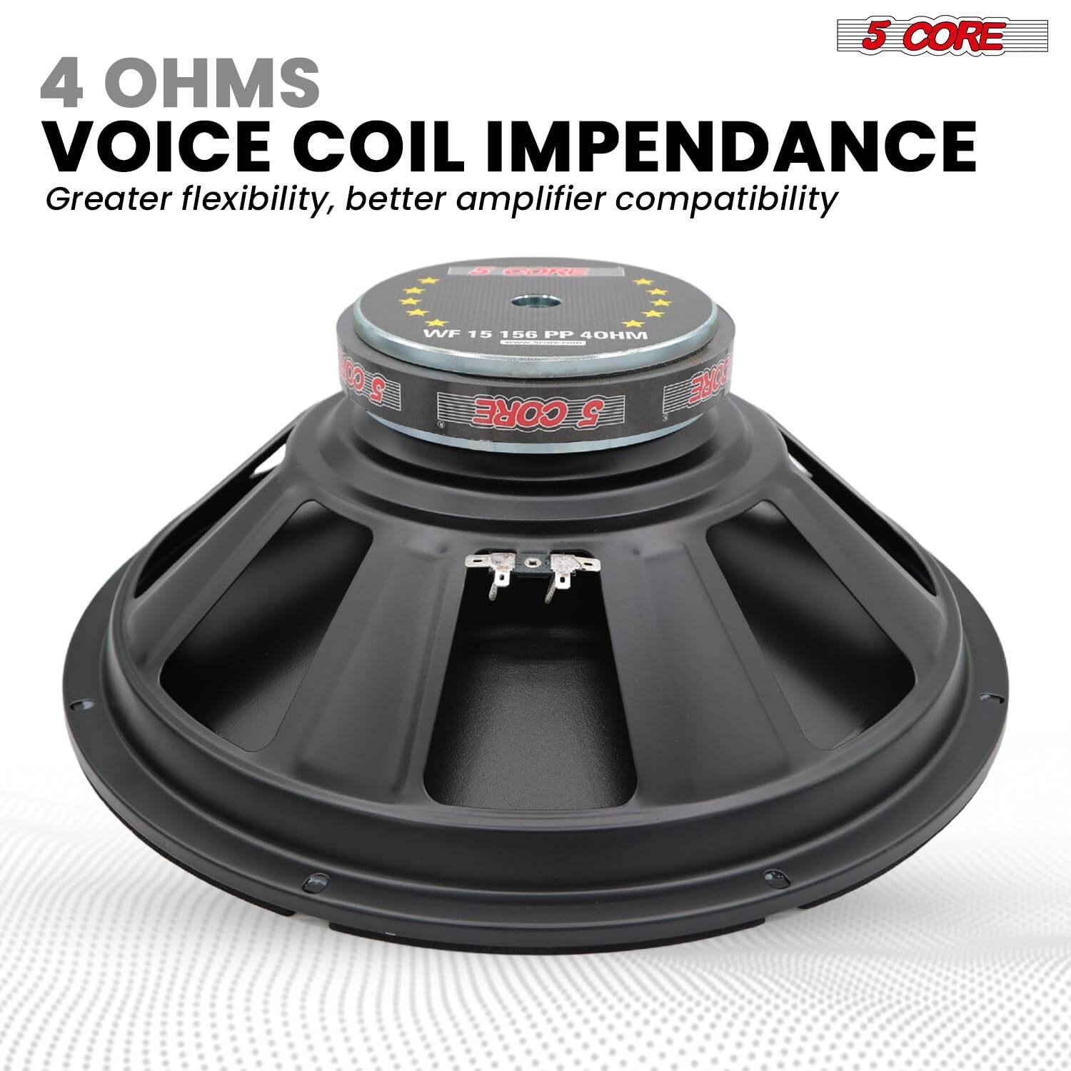 5 CORE 4 OHMS VOICE COIL IMPENDANCE Greater flexibility, better amplifier compatibility WF 15 150 PP 40HM