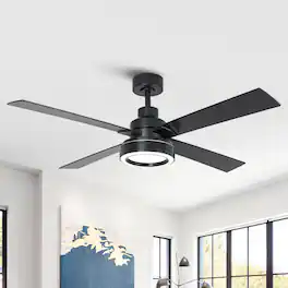 Vaczon - 52" Modern Reversible 4-Blade Ceiling Fan with Light and Remote - Black