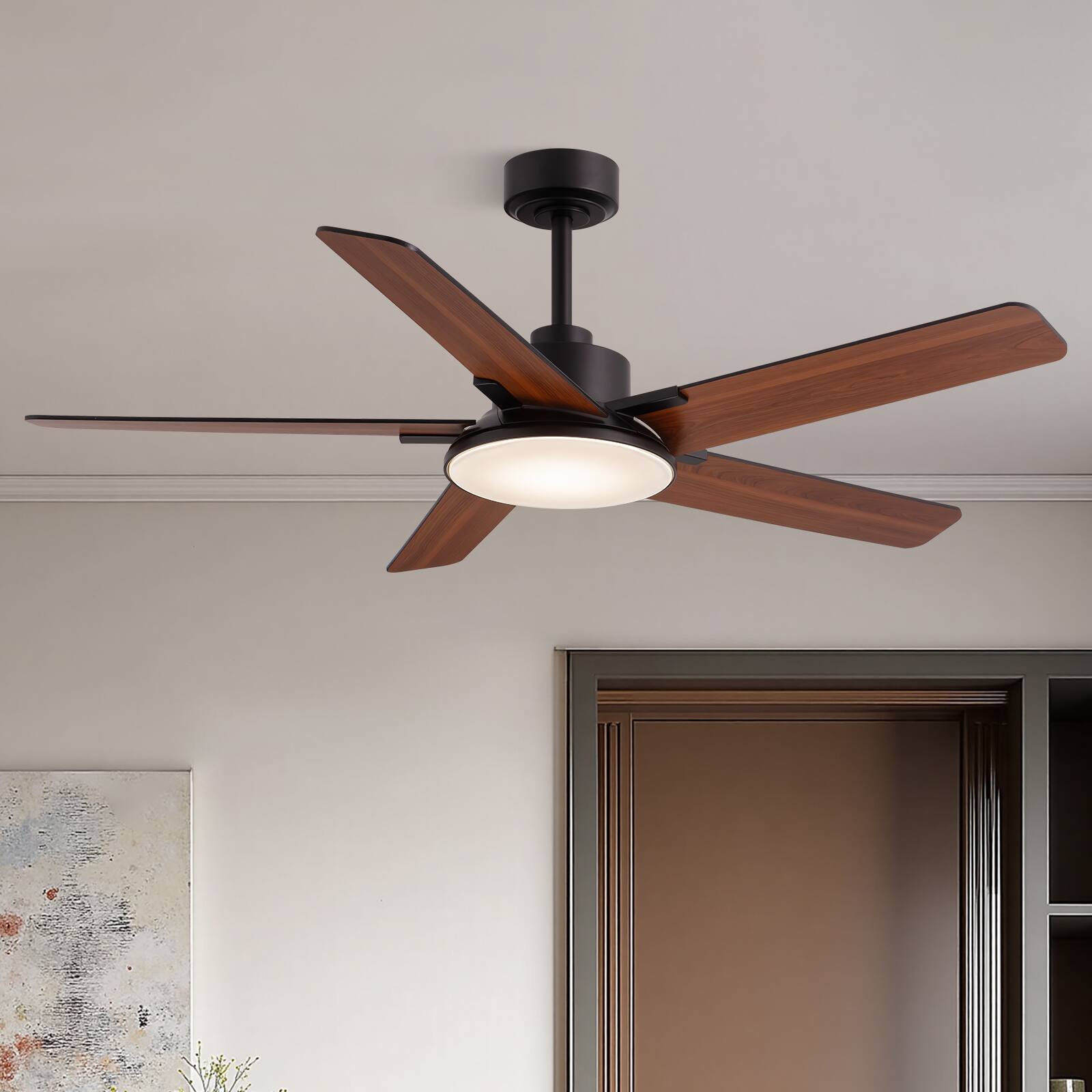 Angle. Siljoy - 52 Inch Ceiling Fans with Lights and Remote Control,  Modern Ceiling Fan with Dimmable LED, 6 Speeds, Timer ( 5-Blade ) - Black.
