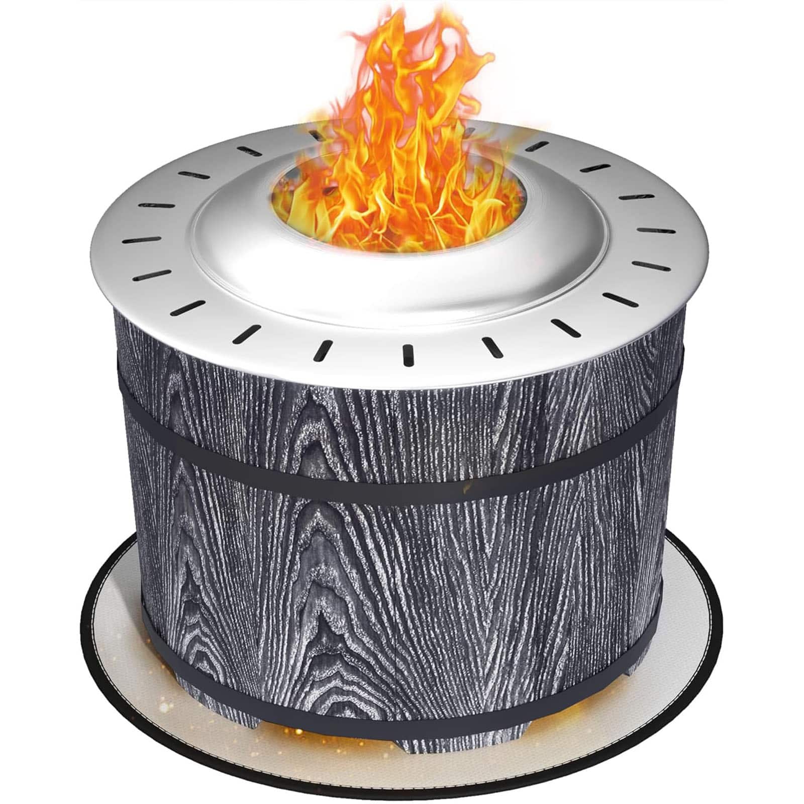 Chateau Abodes - 20" Smokeless Fire Pit, Barrel Style Portable Wood Burning with Fireproof Mat, Magnesium Oxide Low Smoke - Black