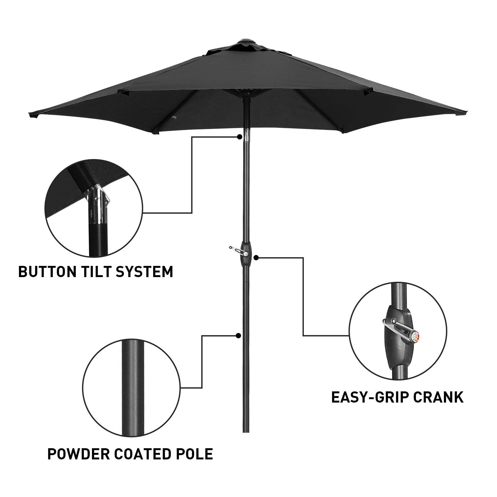BUTTON TILT SYSTEM  
EASY-GRIP CRANK  
POWDER COATED POLE