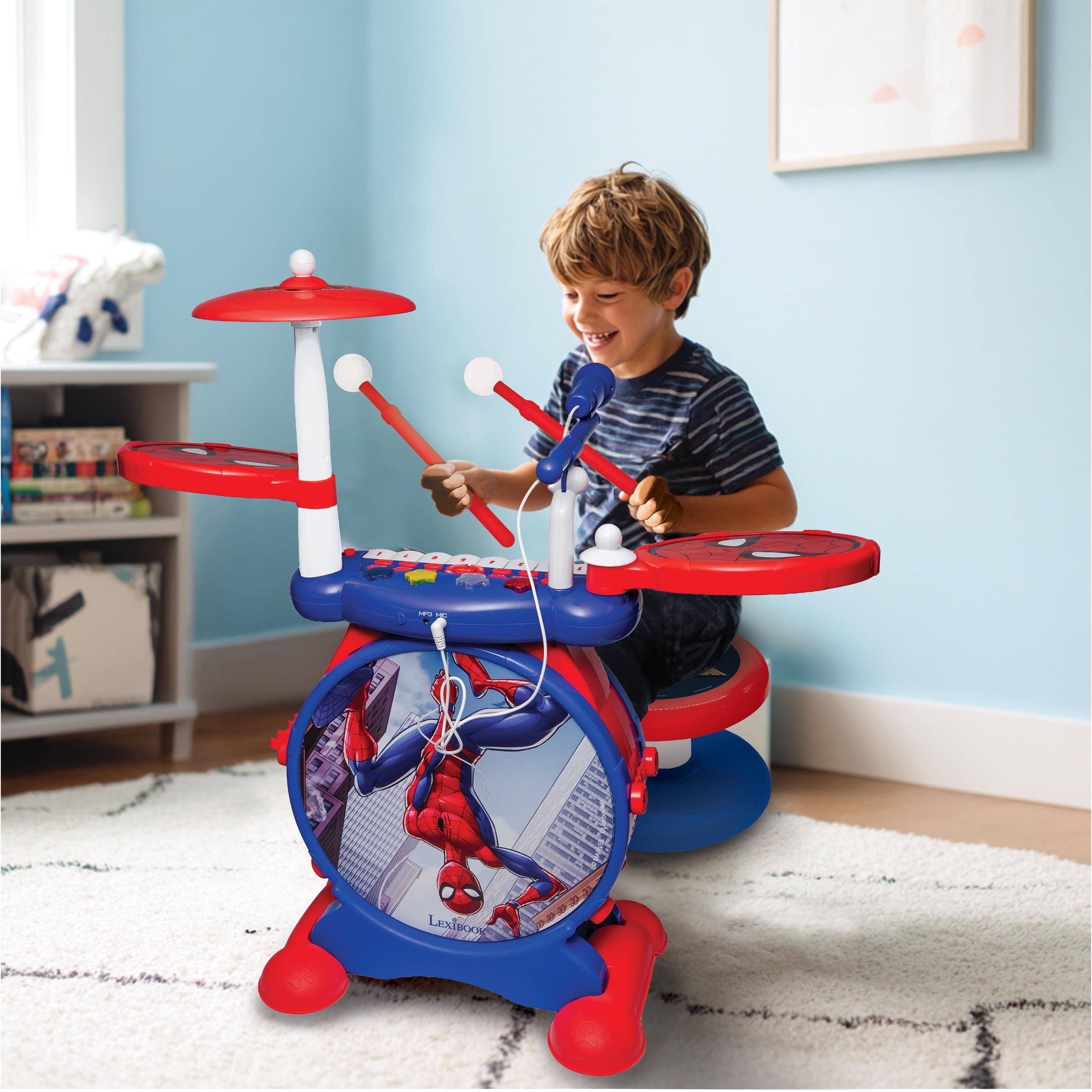 Alt View 4. Lexibook - Spider-Man My Rock Band Electronic Luminous Drums Set with Seat.