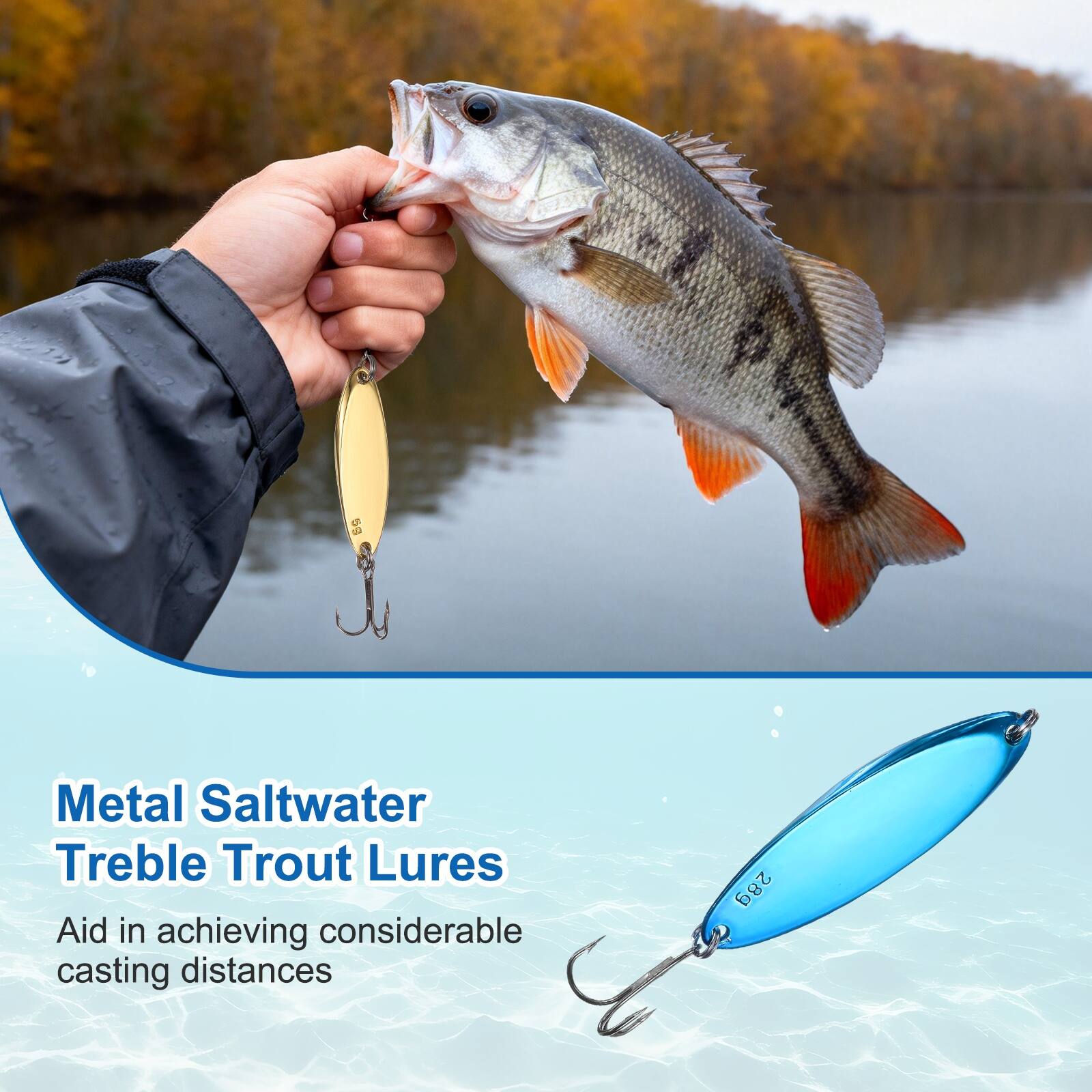 Metal Saltwater Treble Trout Lures  
Aid in achieving considerable casting distances  
28g