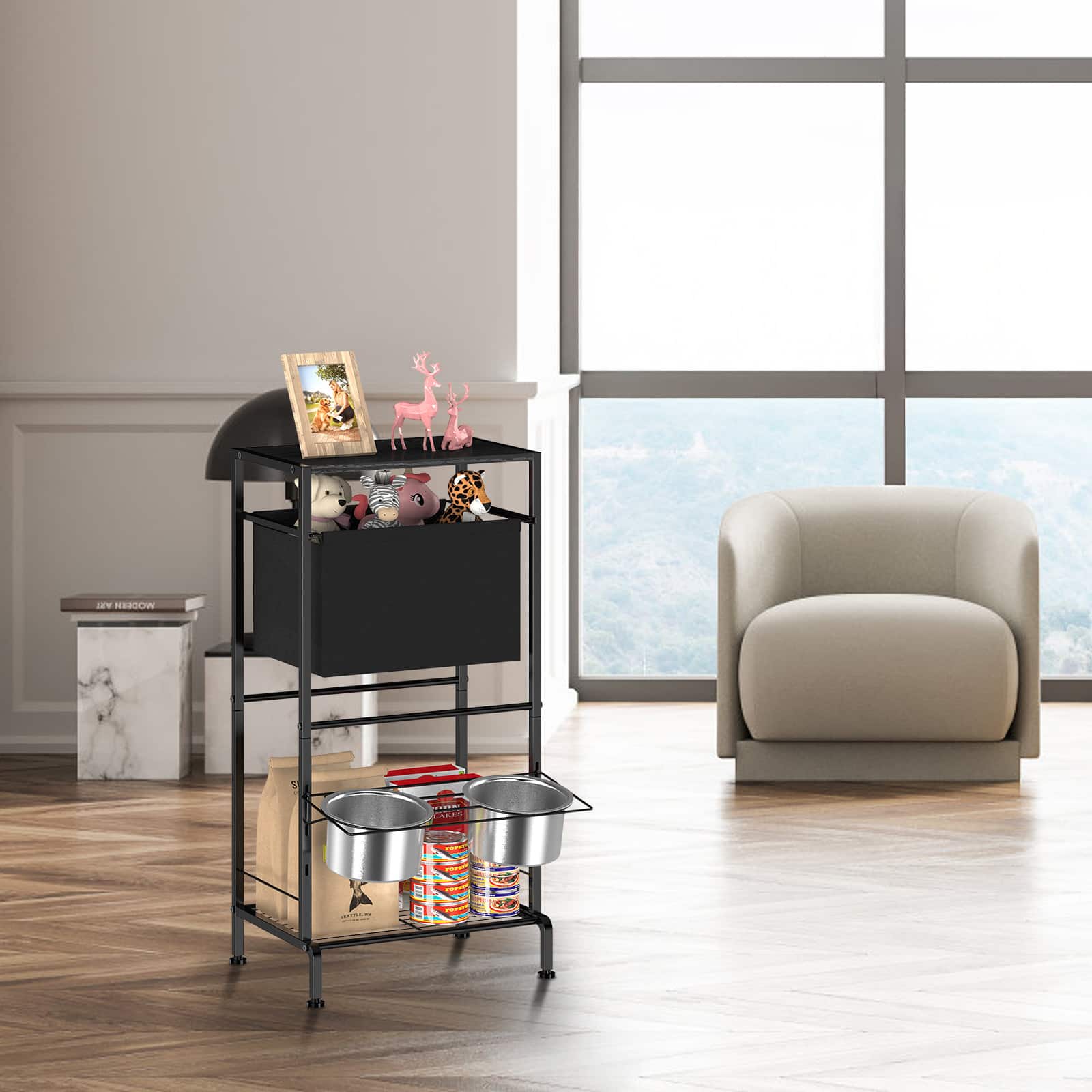 Oumilen - Elevated Dog Feeding Station with Storage Bin & Adjustable Bowls, Black - OBBY-SUM199 price history on PriceWatchPro