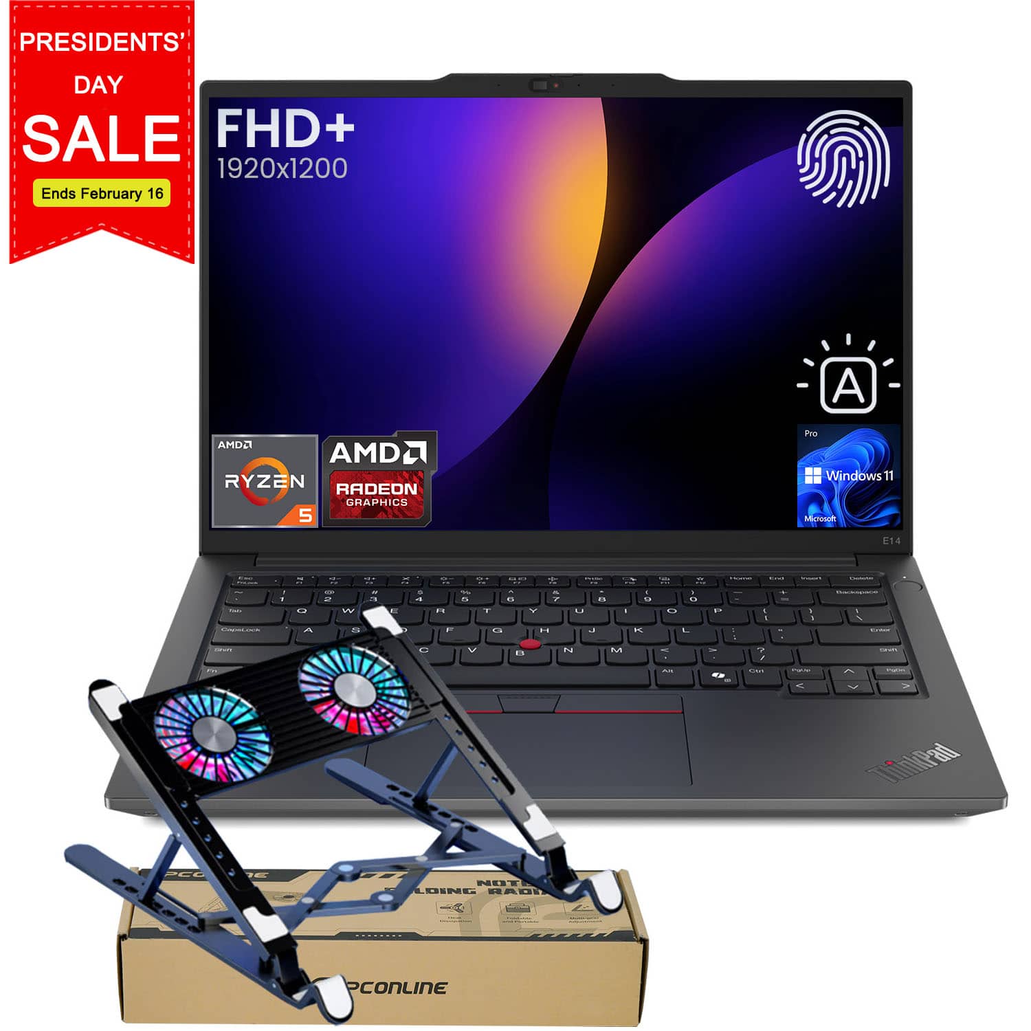 Lenovo - ThinkPad E14 14" FHD+ Laptop - AMD Ryzen 5 7535U with 32GB RAM - 2TB SSD - Copilot & Backlit KB - PCO Laptop Cooler - Black