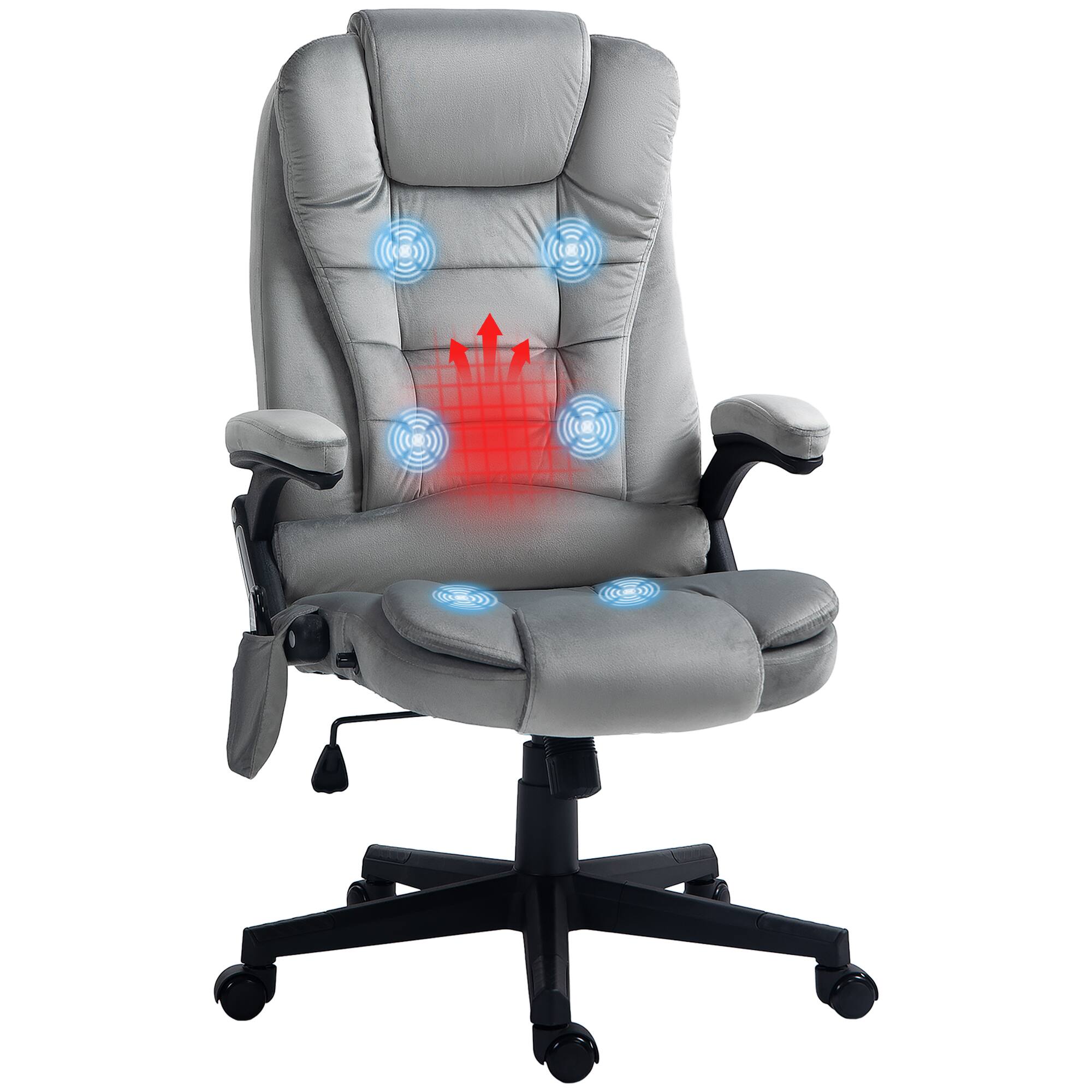 Front. Homcom - 6 Point Vibrating Massage Office Chair with Heat, Velvet High Back Executive Chair with Reclining Backrest - Grey.