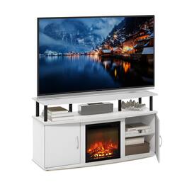 Furinno - JENSEN Fireplace TV Stand, Entertainment Center, with Open Shelf, Storage Cabinet, for Living Room - Plain White/Black