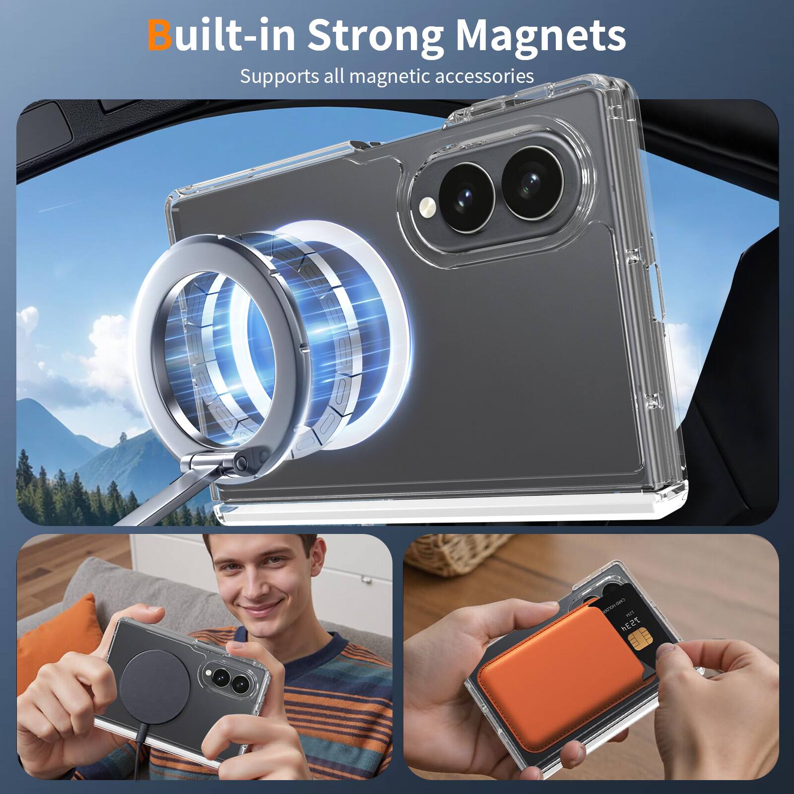 Built-in Strong Magnets  
Supports all magnetic accessories