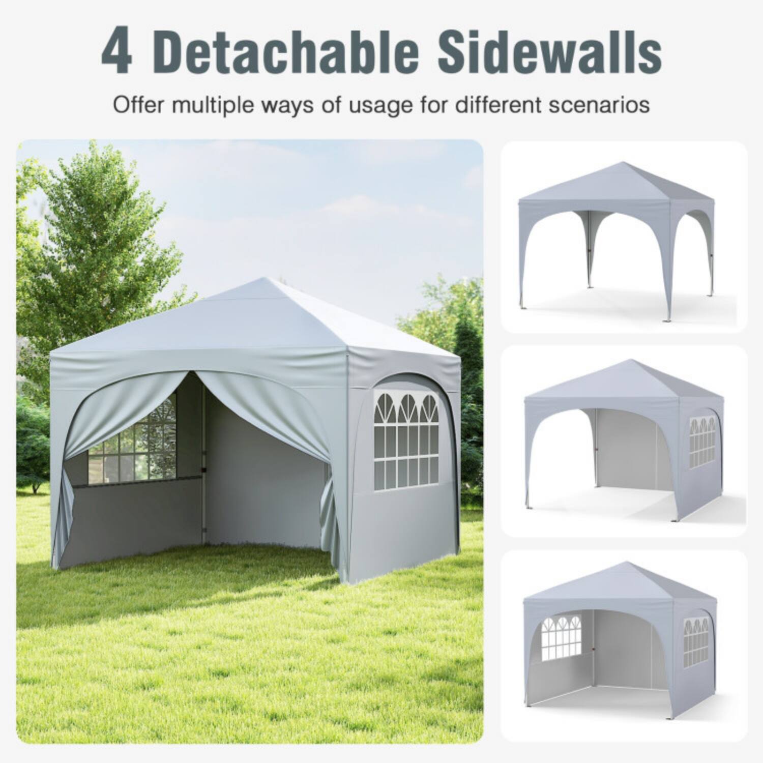 4 Detachable Sidewalls  
Offer multiple ways of usage for different scenarios