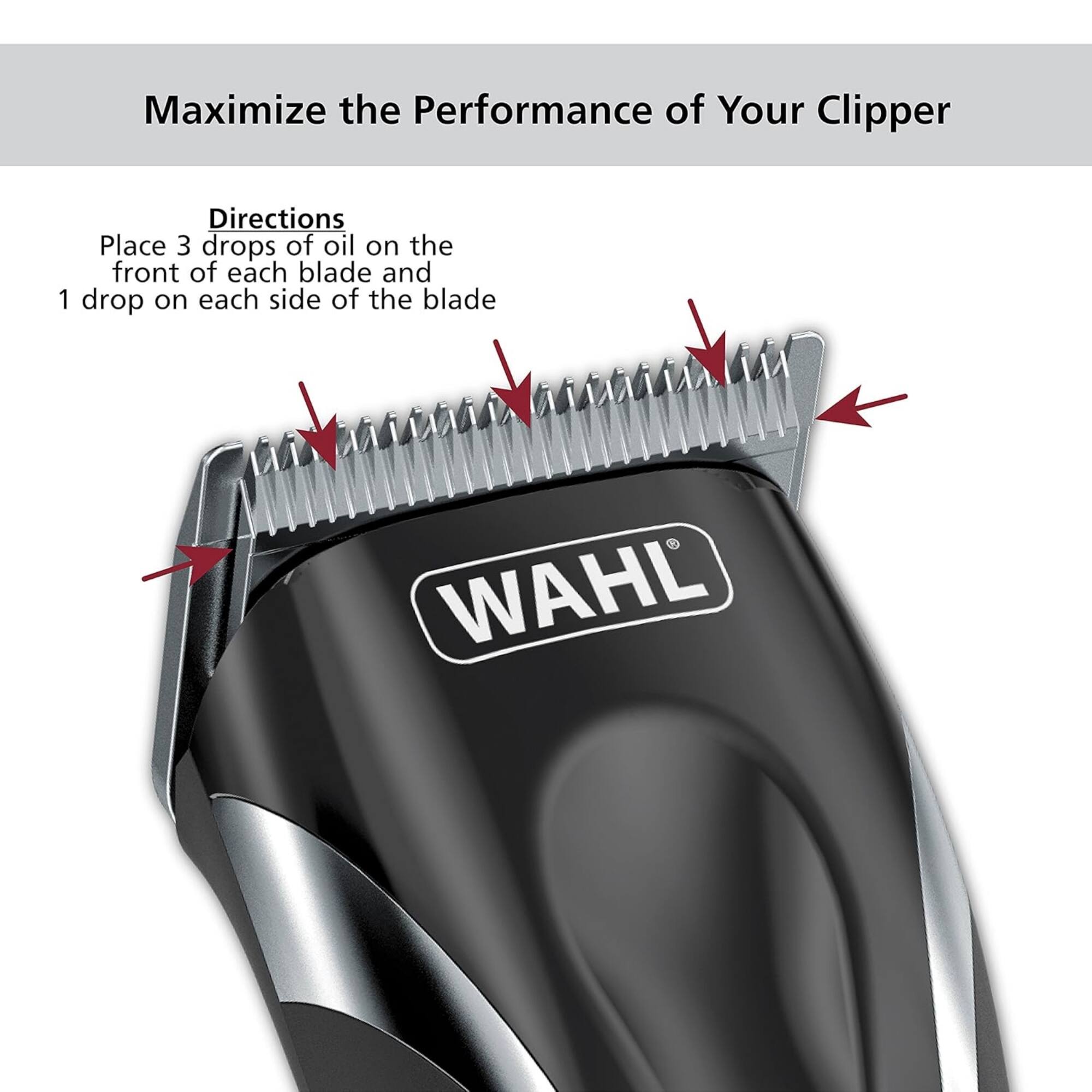 Maximize the Performance of Your Clipper

Directions
Place 3 drops of oil on the front of each blade and 1 drop on each side of the blade