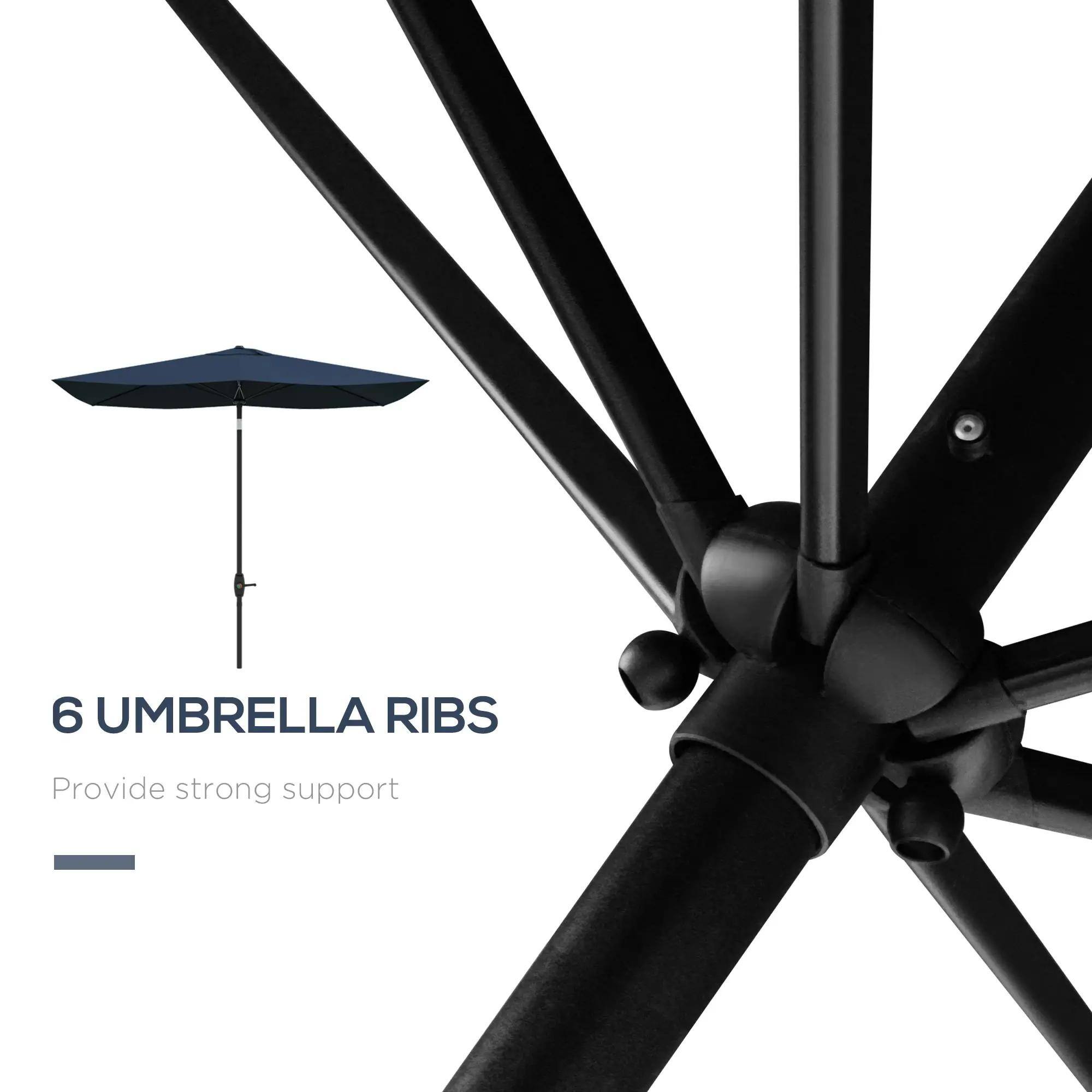 6 Umbrella Ribs  
Provide strong support
