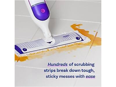 Hundreds of scrubbing strips break down tough, sticky messes with ease