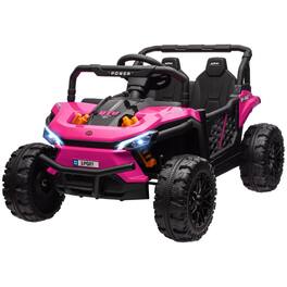 BreeBe - Qaba 12V Kids UTV, Battery-Powered Ride-On Truck, 3.7 MPH Off-Road Electric Car with Remote, Suspension, Horn, 3 Speeds - Pink