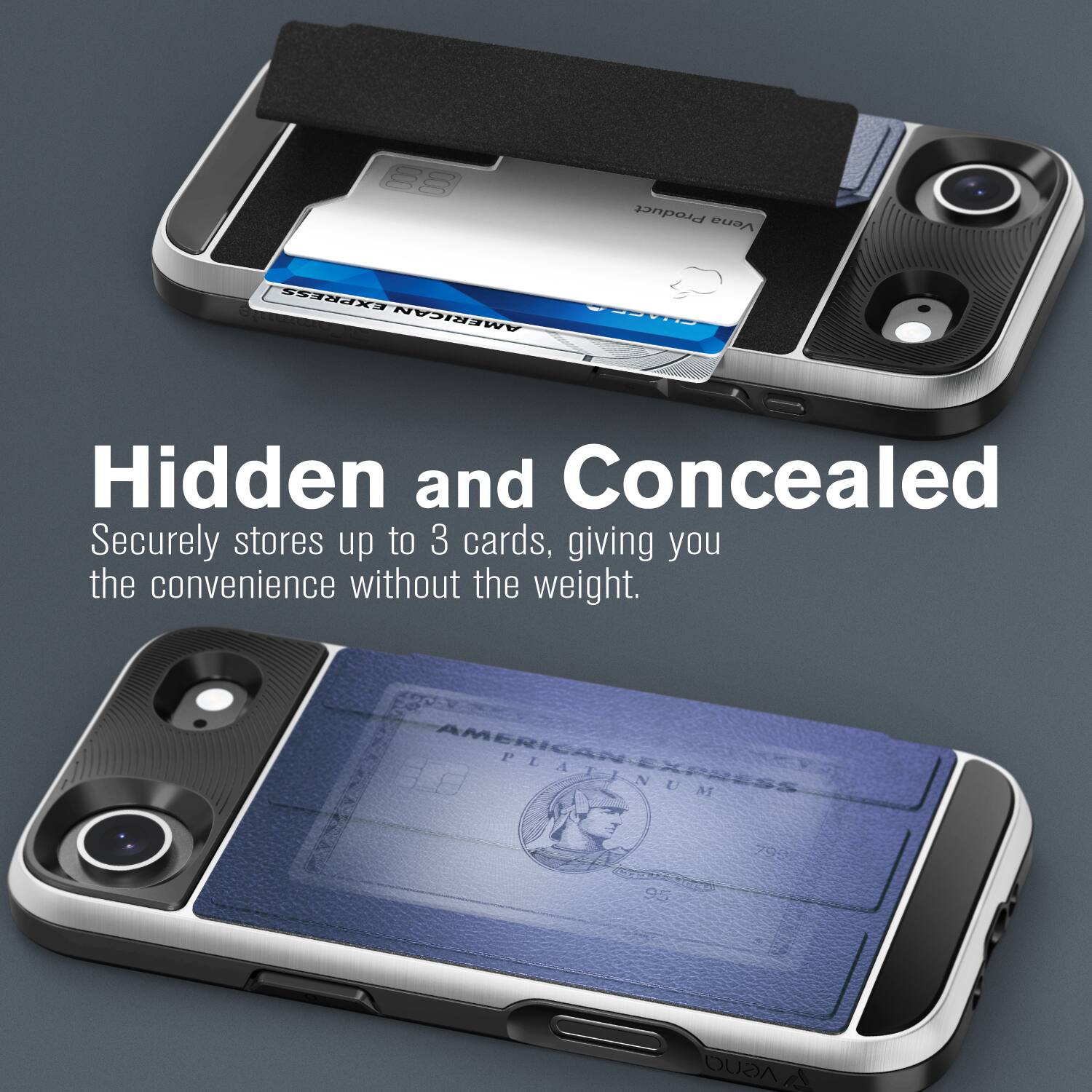 Hidden and Concealed  
Secures up to 3 cards, giving you the convenience without the weight.