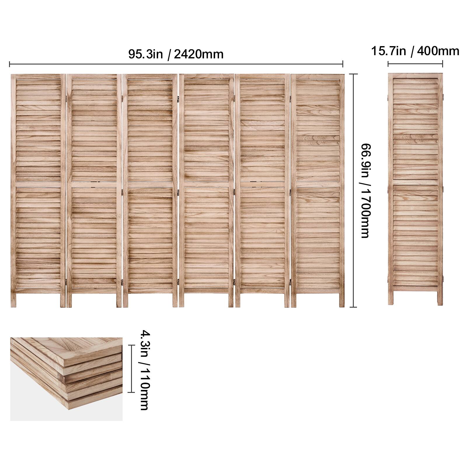 95.3in / 2420mm  
15.7in / 400mm  
66.9in / 1700mm  
4.3in / 110mm