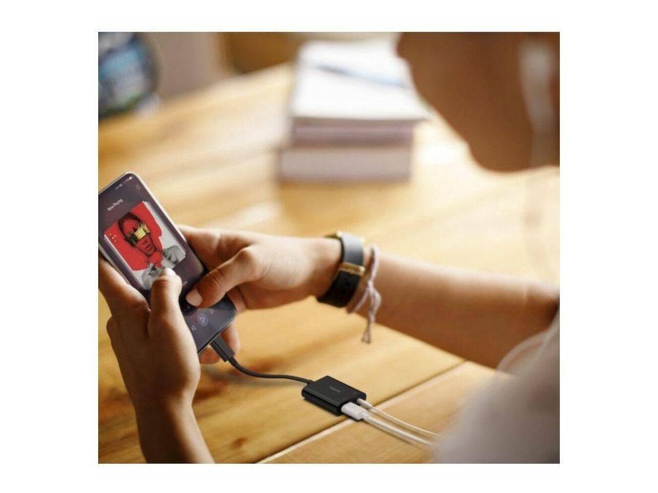 Alt View 3. Belkin - Belkin RockStar 3.5mm Audio + USB-C Charge Adapter - Mini-phone/USB-C Audio/Data Cable for Smartphones, Tablets, Laptops.