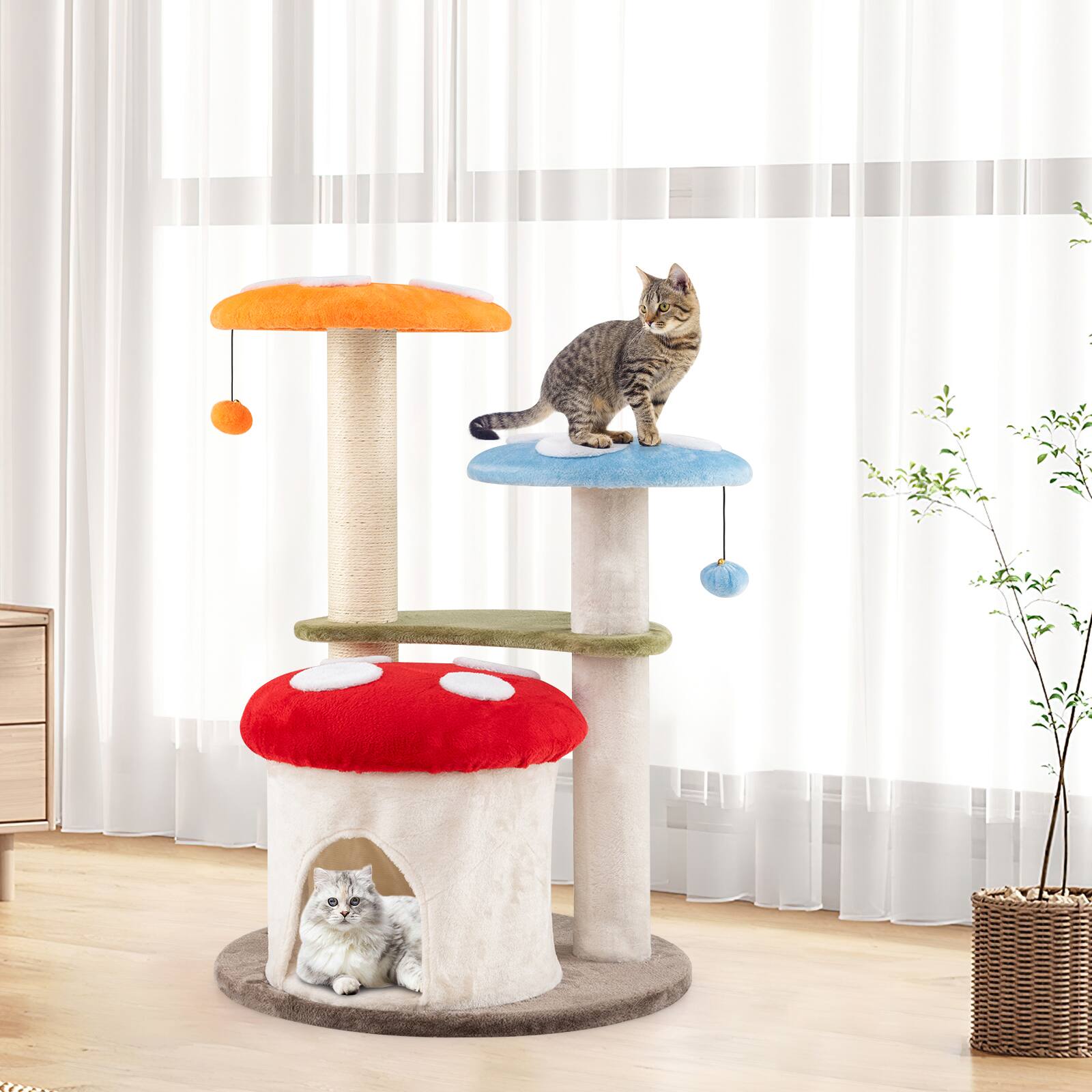 Alt View 3. Costway - Costway Cute Mushroom Cat Tree Multi-level Cat Tower w/ Sisal Scratching Posts for Indoor Kittens & Cats - Multicolour.