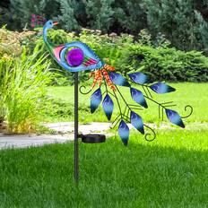 Front. Oumilen - Solar Painted Metal Peacock Garden Stake Light – Purple Crackle Globe LED Solar Ground Lamp for Yard.