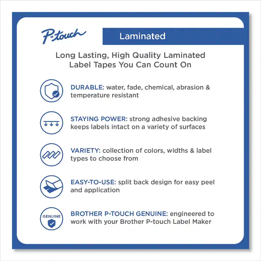 Split Backing Label Brother P Touch TZE621CS 0.35 in. x 26.2 ft. TZe Laminated Removable ...