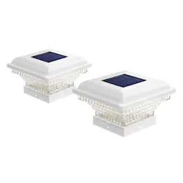 Home Zone Security - Outdoor Solar Post Cap Lights for 3.5" x 3.5" and 4" x 4" Posts, 2 Pack - White