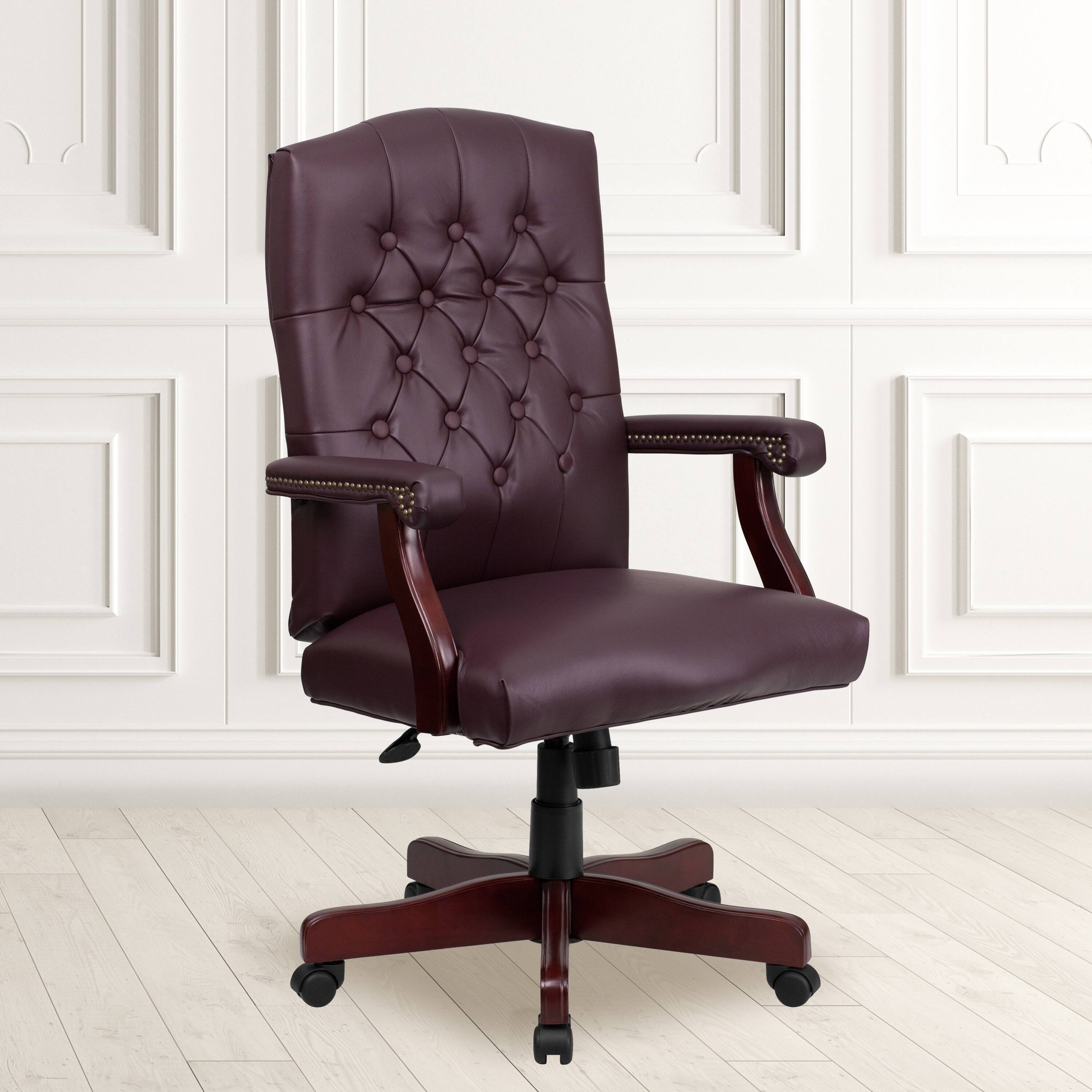 Alt View 1. Emma + Oliver - Martha Washington Executive Swivel Office Chair with Arms - Burgundy LeatherSoft/Mahogany Frame.