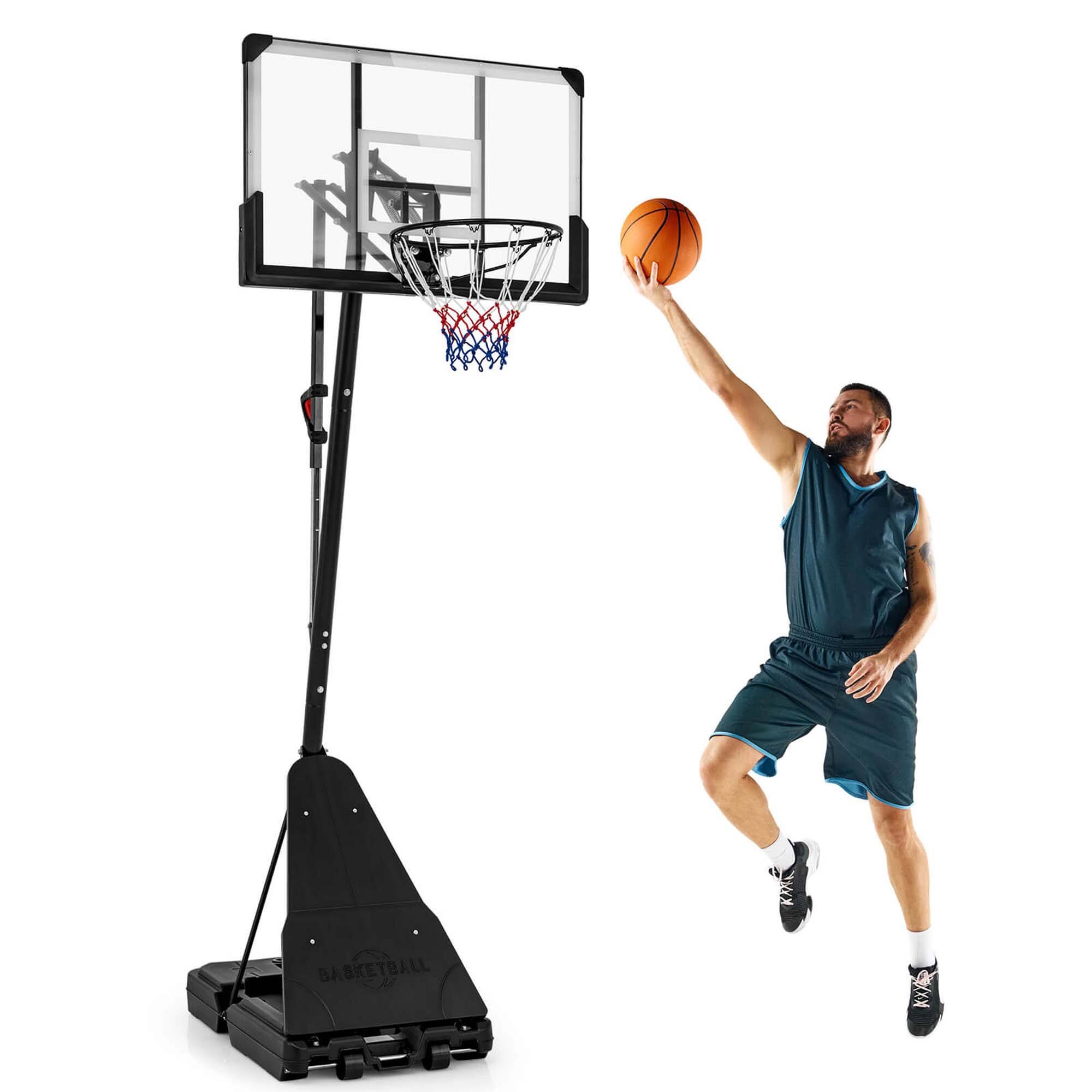 Costway - 4.9-10 FT Basketball Hoop System with 44 Inch Shatterproof Backboard with Wheels - Black