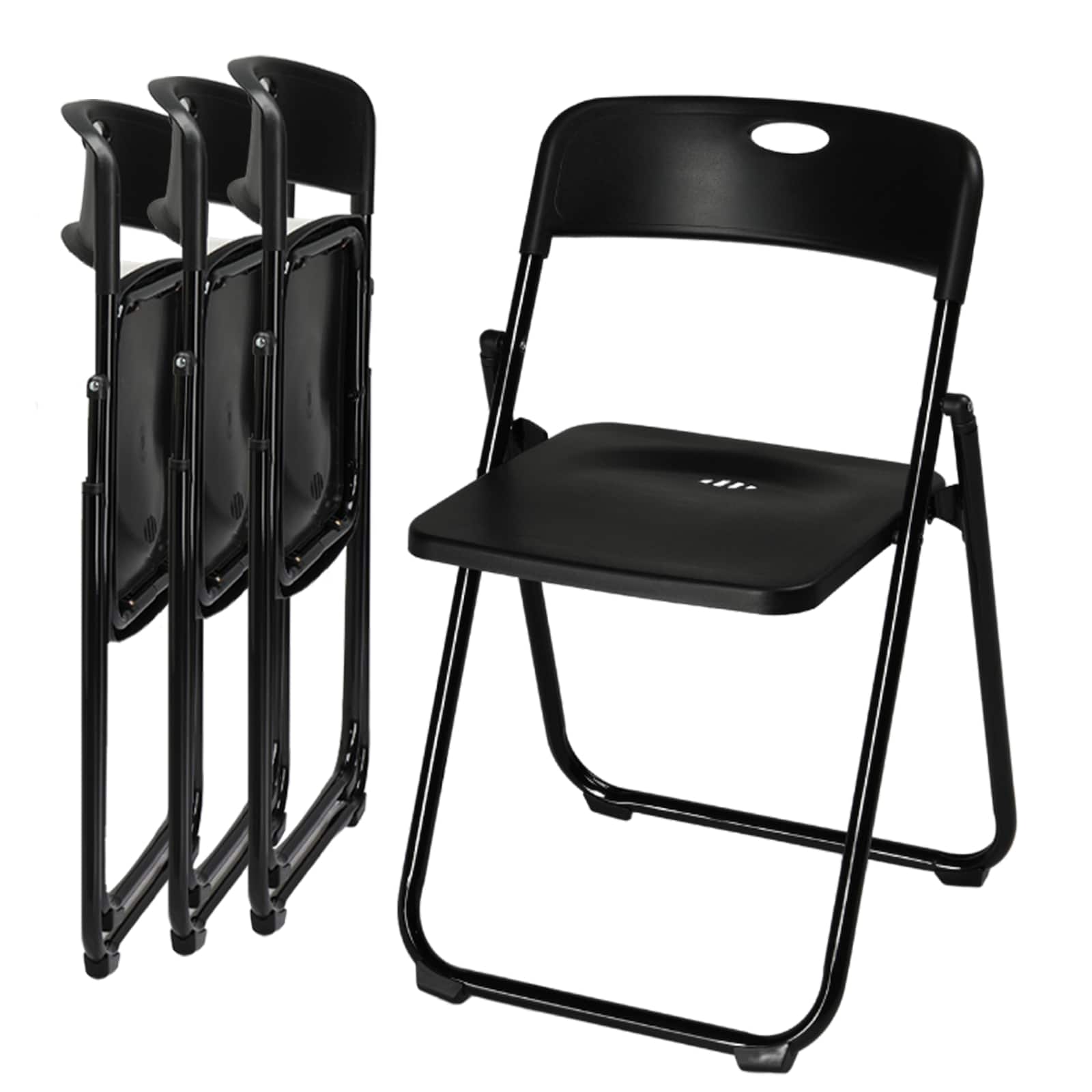 Winado - 4 PCS Plastic Folding Chairs, Portable Chairs with Metal Frame, Plastic Seat, Backrest for Indoor Patio Garden Outdoor - Black