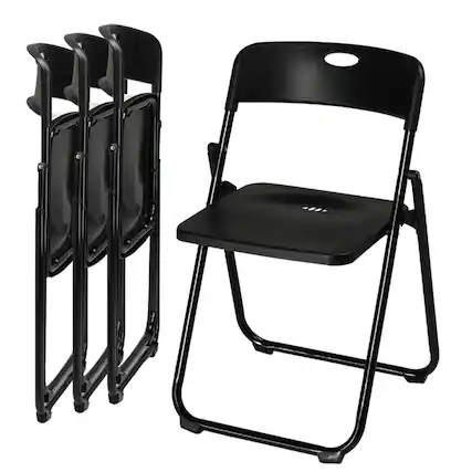 Front. Winado - 4 PCS Plastic Folding Chairs, Portable Chairs with Metal Frame, Plastic Seat, Backrest for Indoor Patio Garden Outdoor - Black.