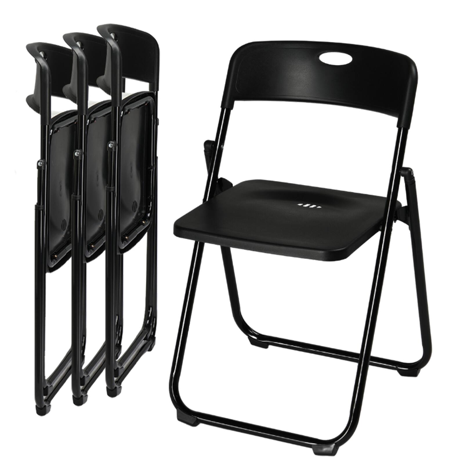 Front. Winado - 4 PCS Plastic Folding Chairs, Portable Chairs with Metal Frame, Plastic Seat, Backrest for Indoor Patio Garden Outdoor - Black.