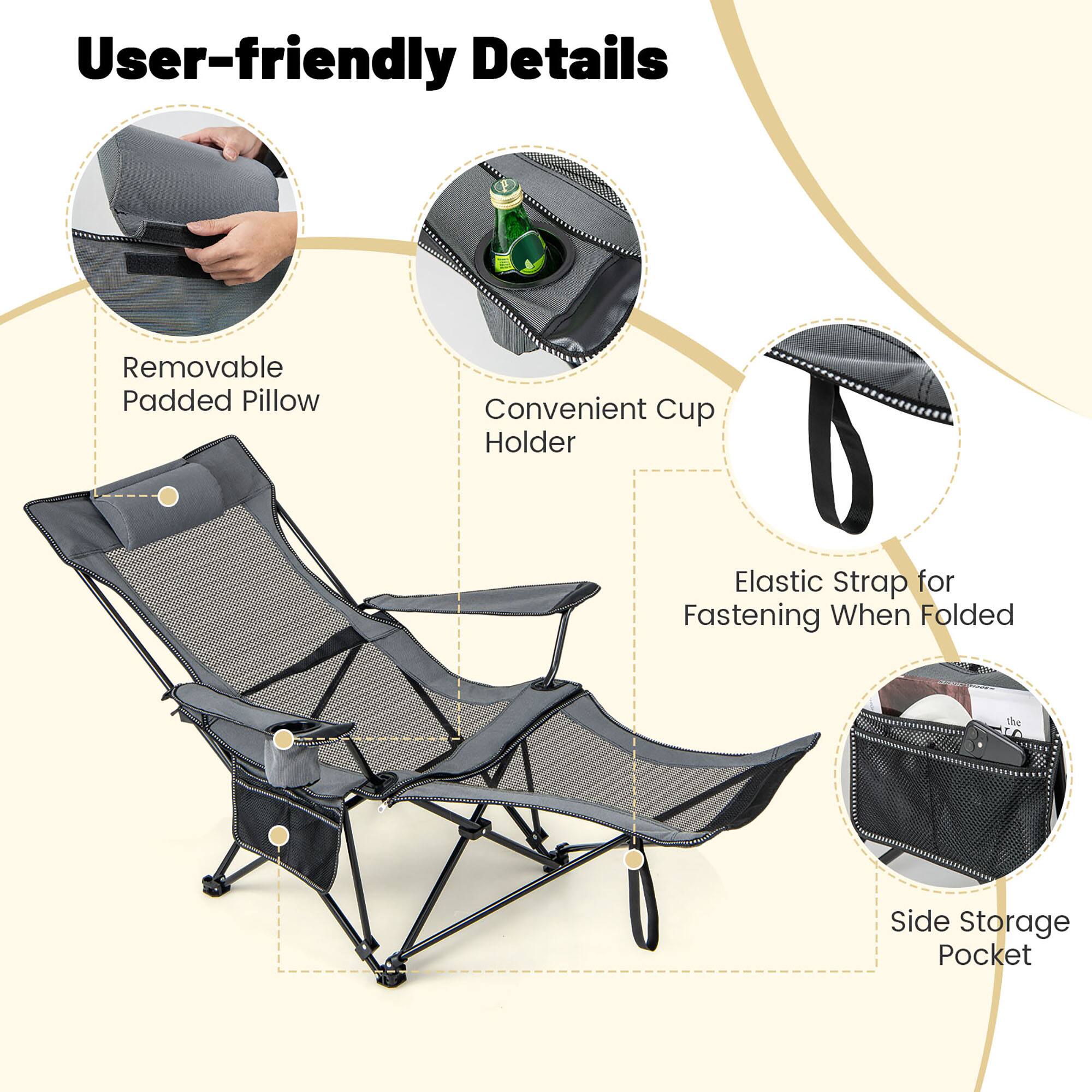 User-friendly Details

- Removable Padded Pillow
- Convenient Cup Holder
- Elastic Strap for Fastening When Folded
- Side Storage Pocket