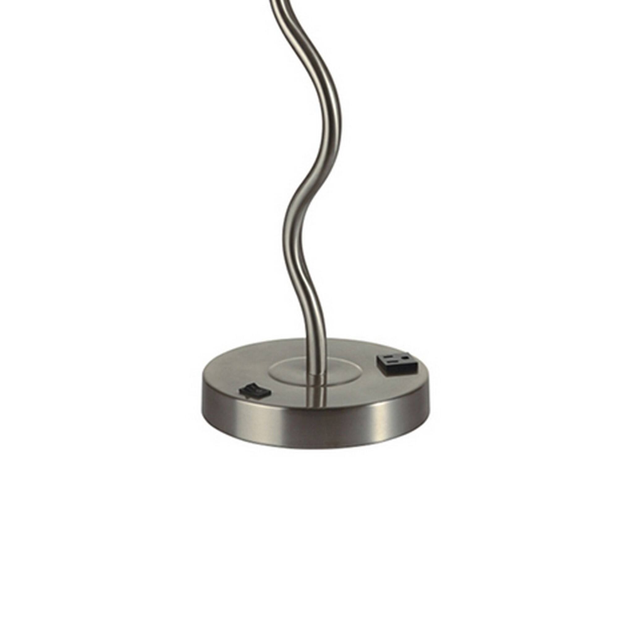 Back. Manhattan Lane - 29 Inch Round Drum Shade Table Lamp, Curved Tubular Frame - Silver.