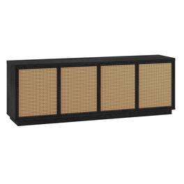Hudson&Canal - Pryce Rectangular TV Stand for TV's up to 78" - Black Grain/Natural Rattan