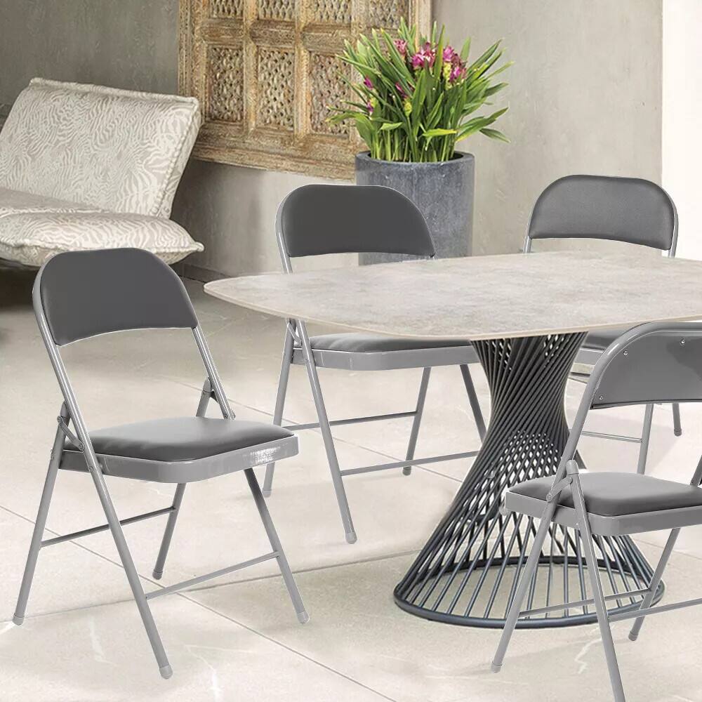 Alt View 3. Essen Blissed - 10 Pack Folding Chairs with Padded Seats for Events Home Office, Pu Leather Folding Chair Grey - Grey.
