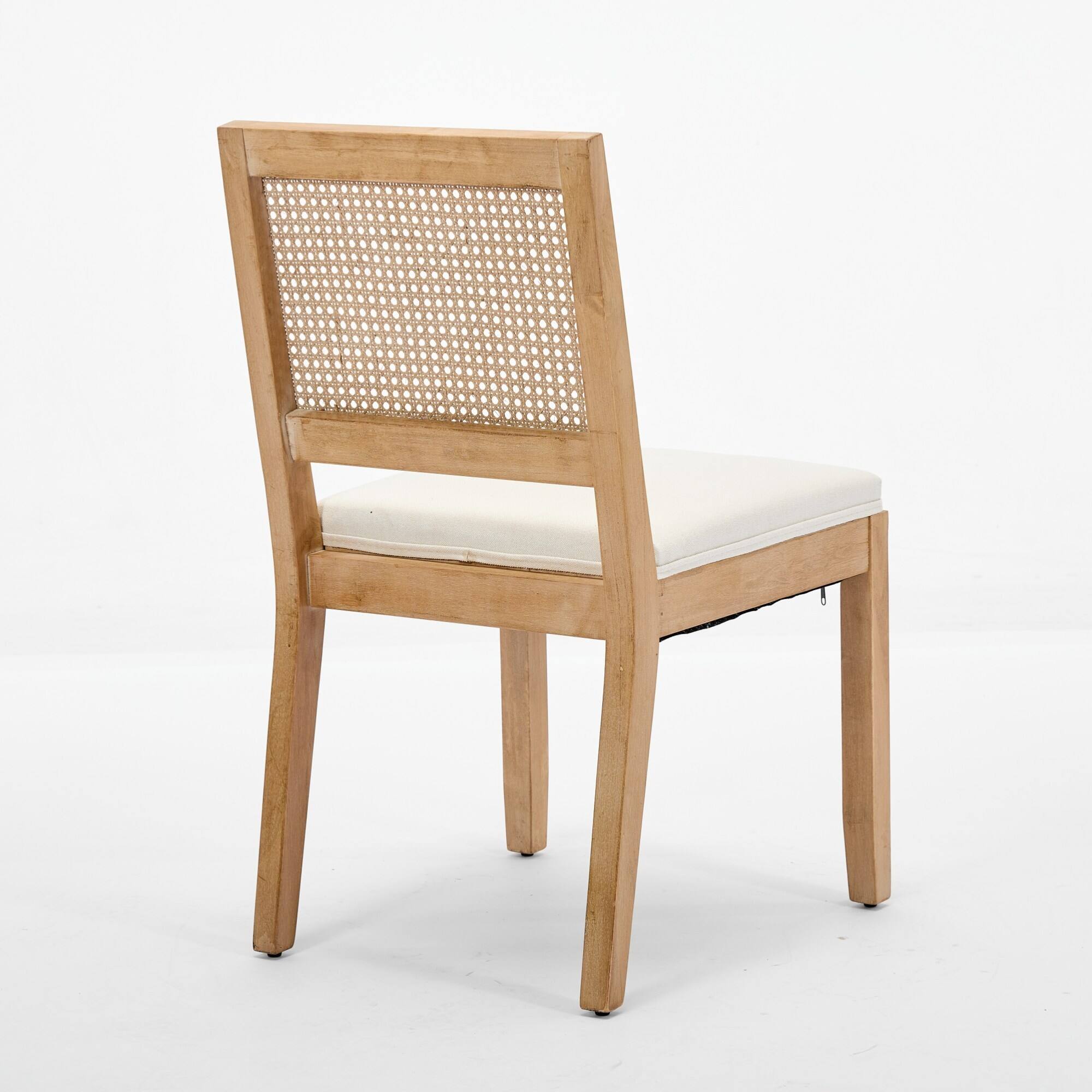 Alt View 2. GOODSILO - Set of 2 Modern Farmhouse Dining Chairs with Rattan Backrest and Linen Upholstery for Kitchen and Dining Room - Beige.