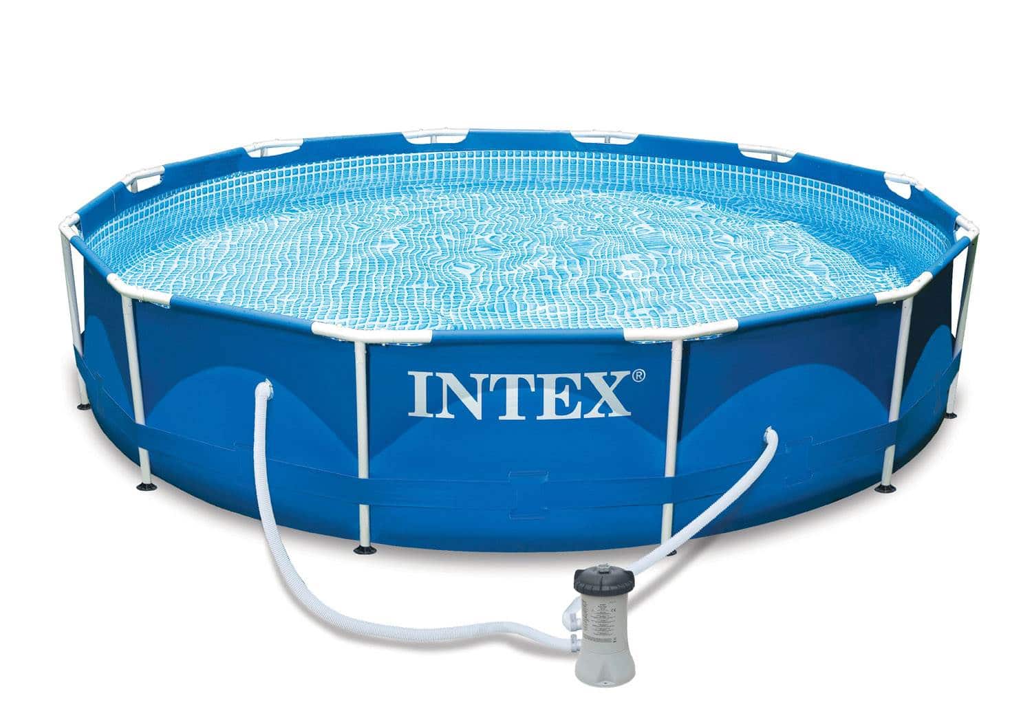 Intex - 12ft x 30in Metal Frame Above Ground Round Family Swimming Pool Set & Pump