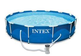 Intex - 12ft x 30in Metal Frame Above Ground Round Family Swimming Pool Set & Pump