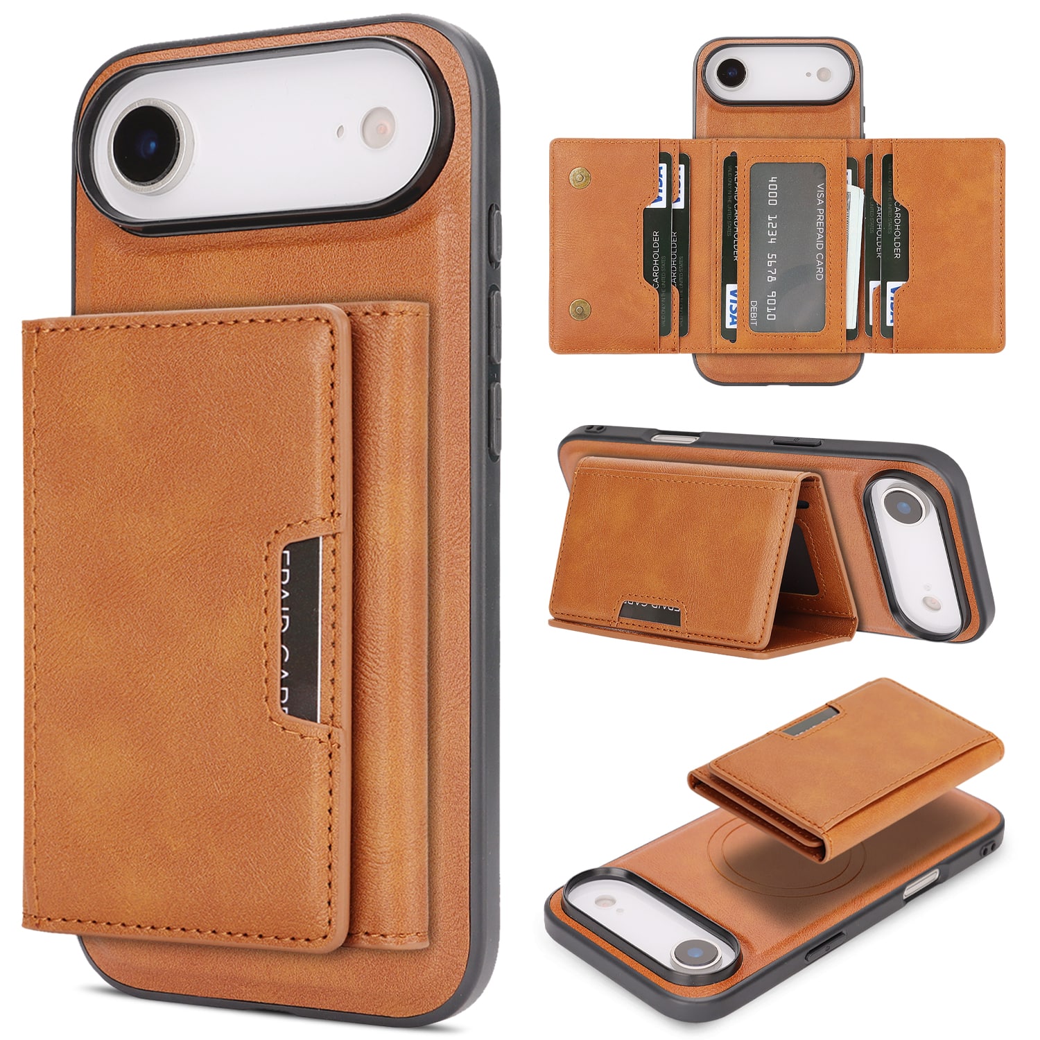 Dteck - 2-in-1 Magnetic Wallet Case for Apple iPhone Air, Shockproof PU Leather Cover with Detachable 7-Card Holder - Brown