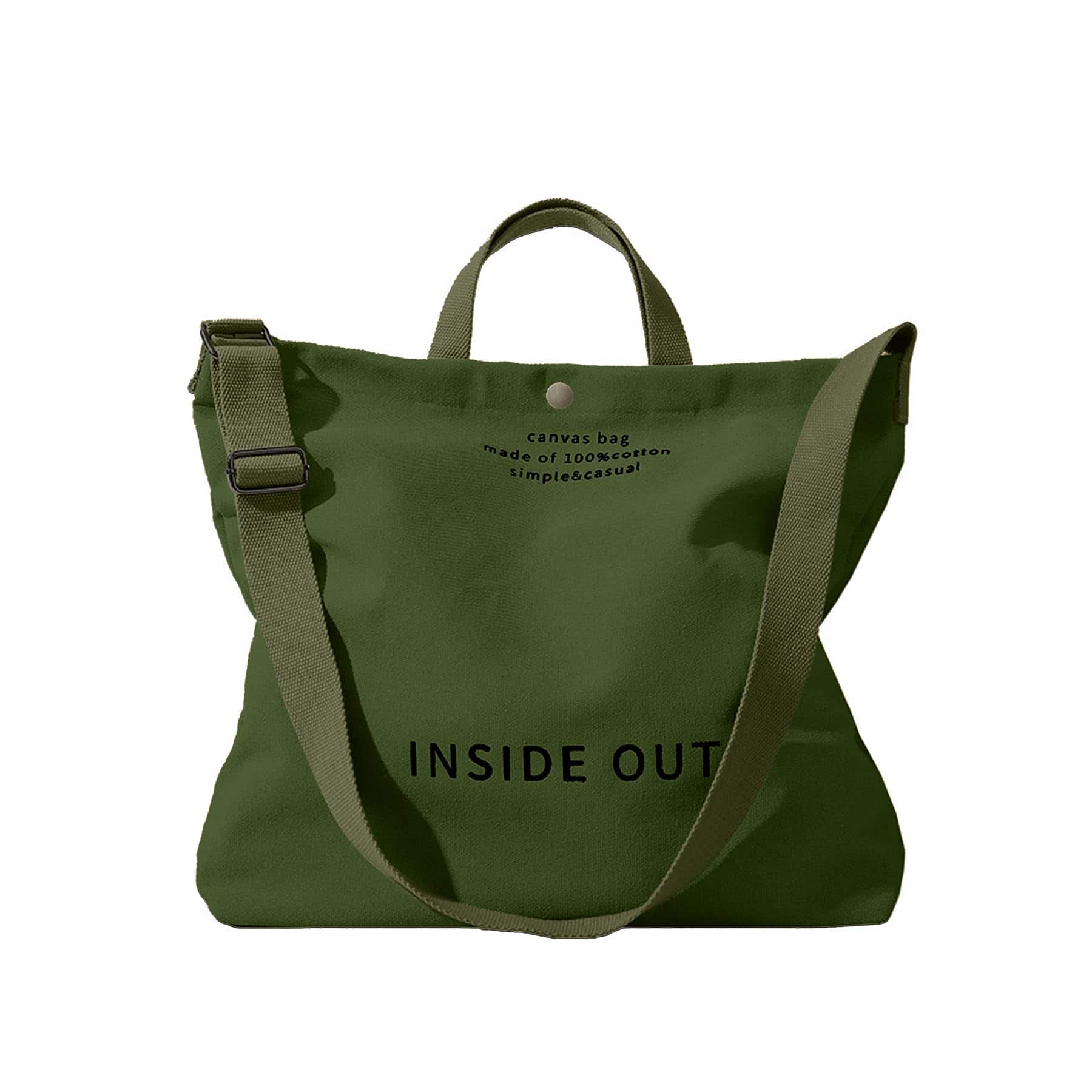 Live At Space - Canvas Tote Bag For Women Inside Out Crossbody Handbag With Adjustable Strap And Purse Work Travel Grocery Premium - Army Green