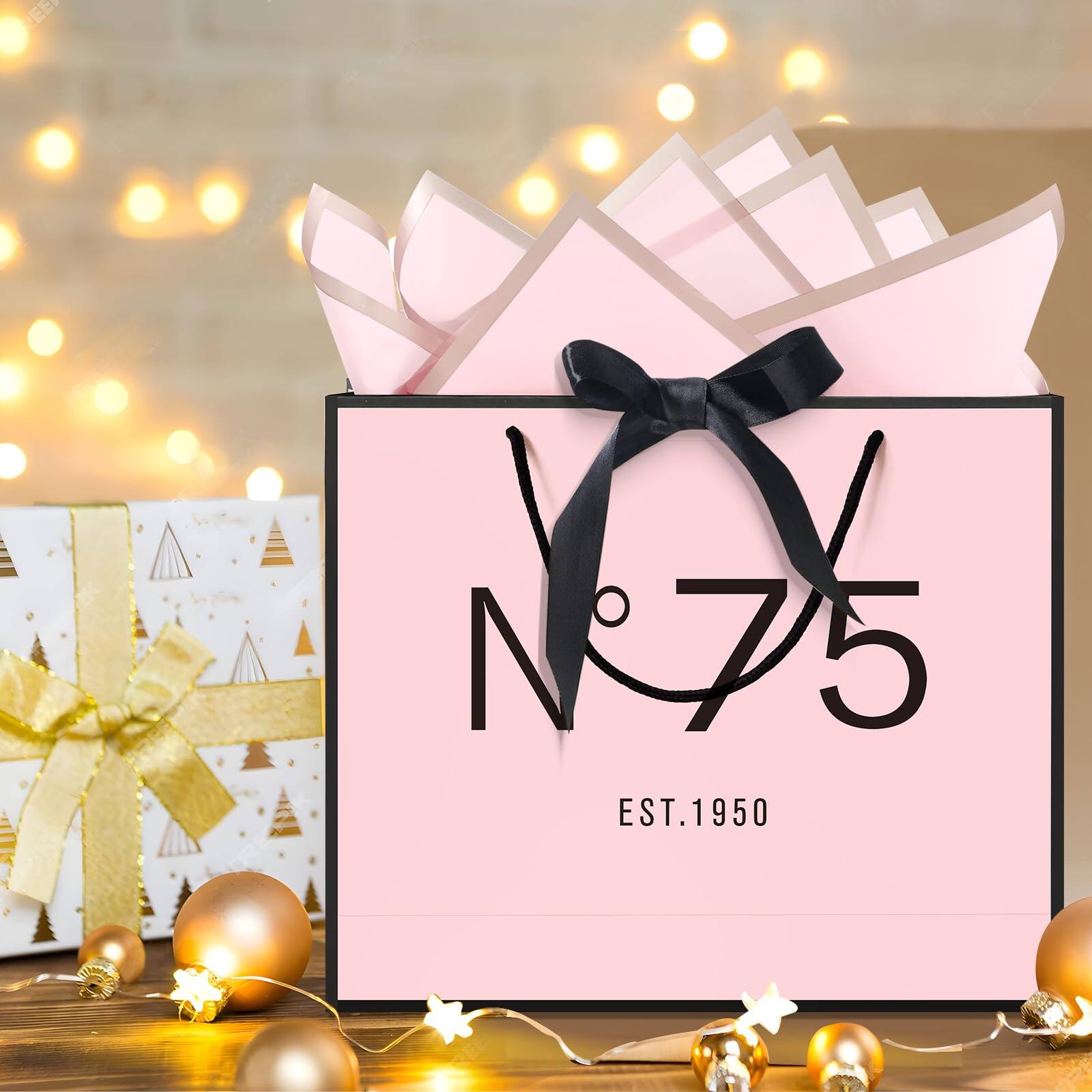 Alt View 5. Paradigms Interiors - 75th Birthday Gift Bag With Card Envelope Sticker Bow Ribbon And Tissue Papers For Women 1950 13" 75th - EST.1935 90th-13"W x 10.5"H x 4.3"D.