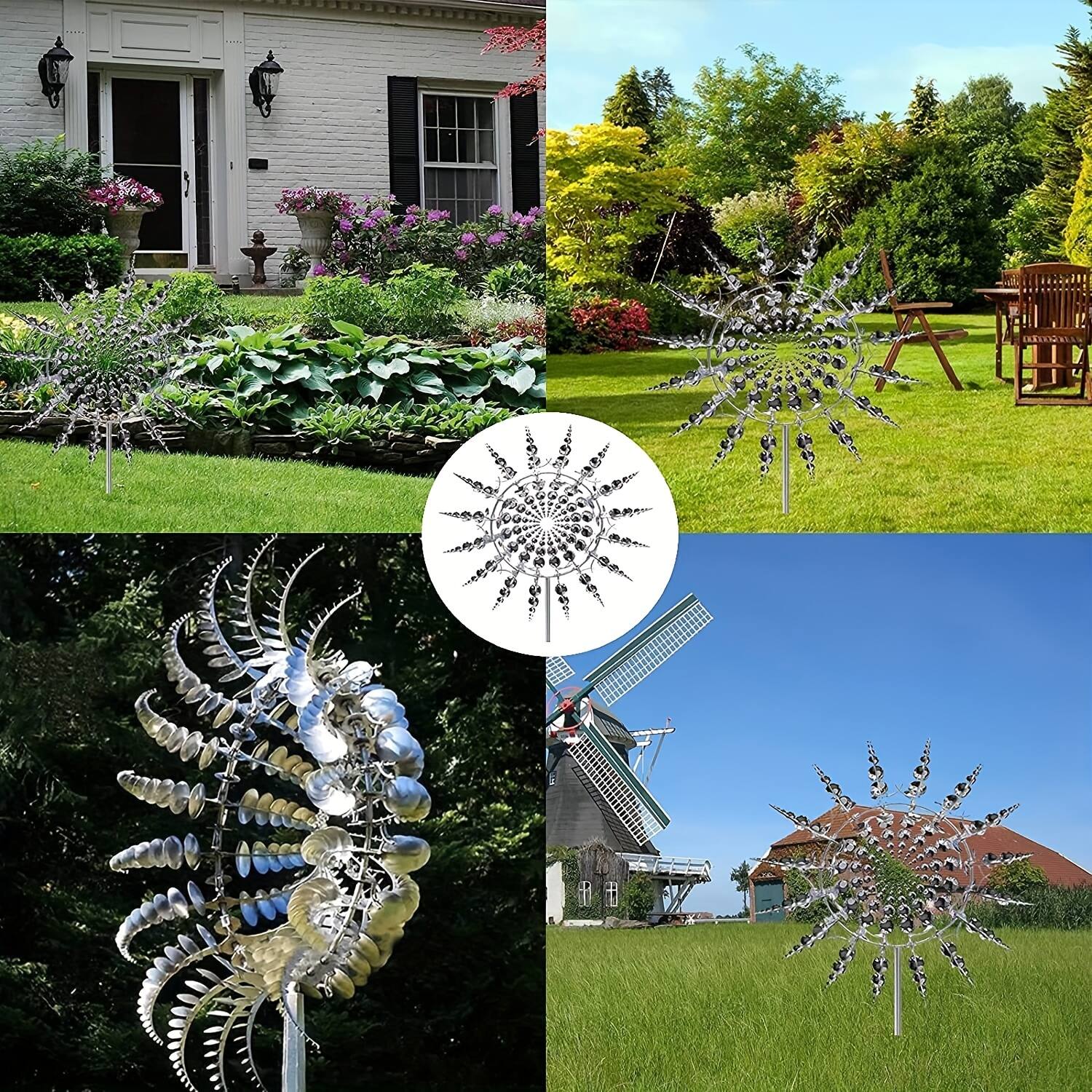 Left. Umeiluce - Outdoor Garden Windwill Spinner Abstract Rotating Weather Resistant - Silver.