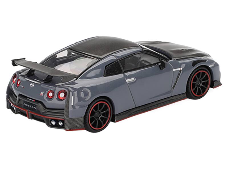 Left. Mini GT - 2024 Nissan GT-R Nismo (R35) Stealth Gray with Carbon Hood and Top Limited Edition 1/64 Diecast Model Car by Mini GT - ay with Carbon.