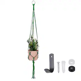 Unique Bargains - Macrame Plant Hanger, 41 Inch Hanging Planter w/ Hook Tassels Decorative Crochet Cotton Rope for Home Decor - Green