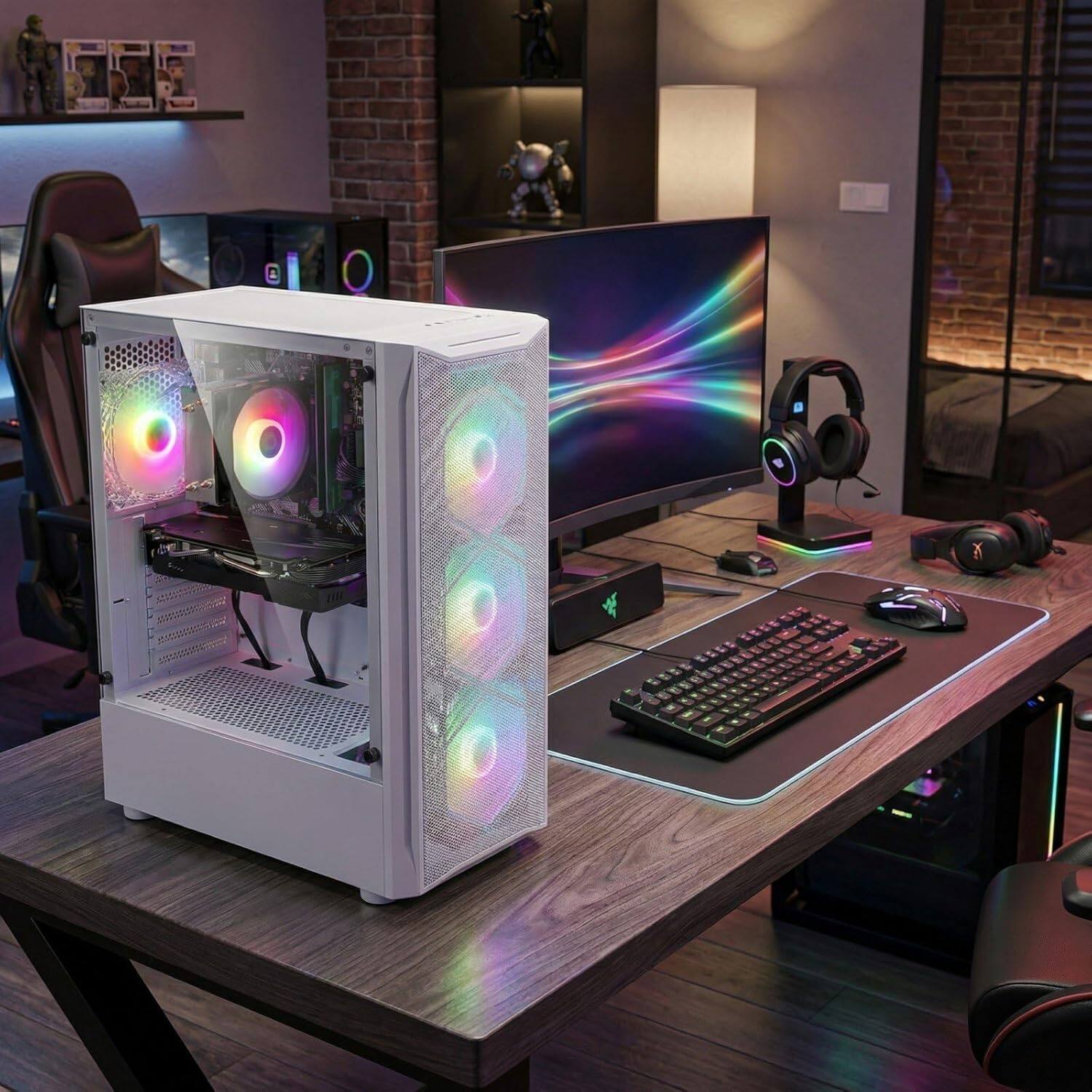 Alt View 1. STGAubron - STGAubron Gaming PC, Intel Core i7 up to 3.9 GHz, 16G RAM, 512G SSD, GTX 1660 Ti Graphics, RGB Keyboard & Mouse, WIN11H - White.