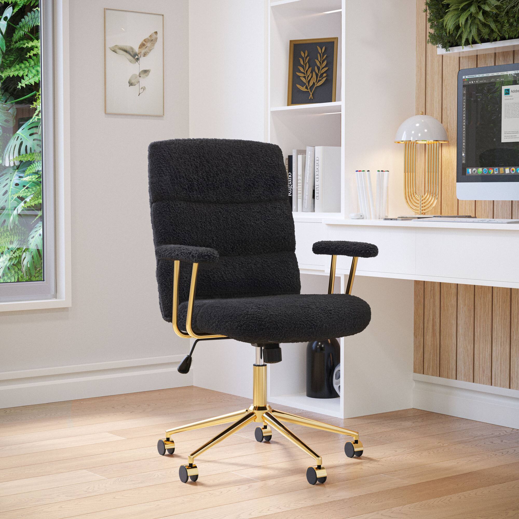 GOODSILO - Modern Textured Fabric Office Chair with Adjustable Height and Padded Armrests - Black