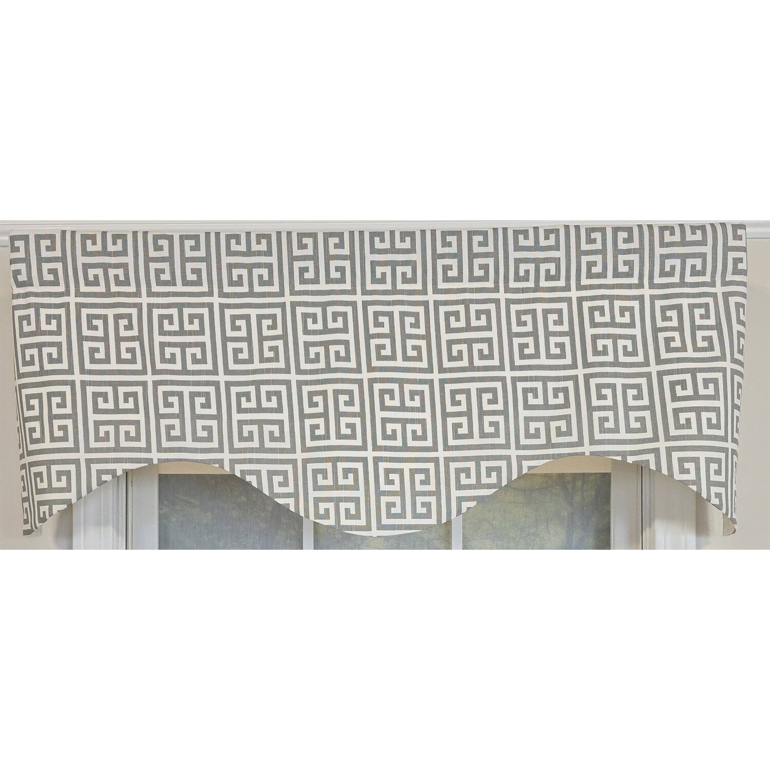 Left. RLF Home - RLF Home 100% Cotton Tower Cornice  Fully lined Windows Rod Pocket Valance 50" x 17"  Dove - Dove.